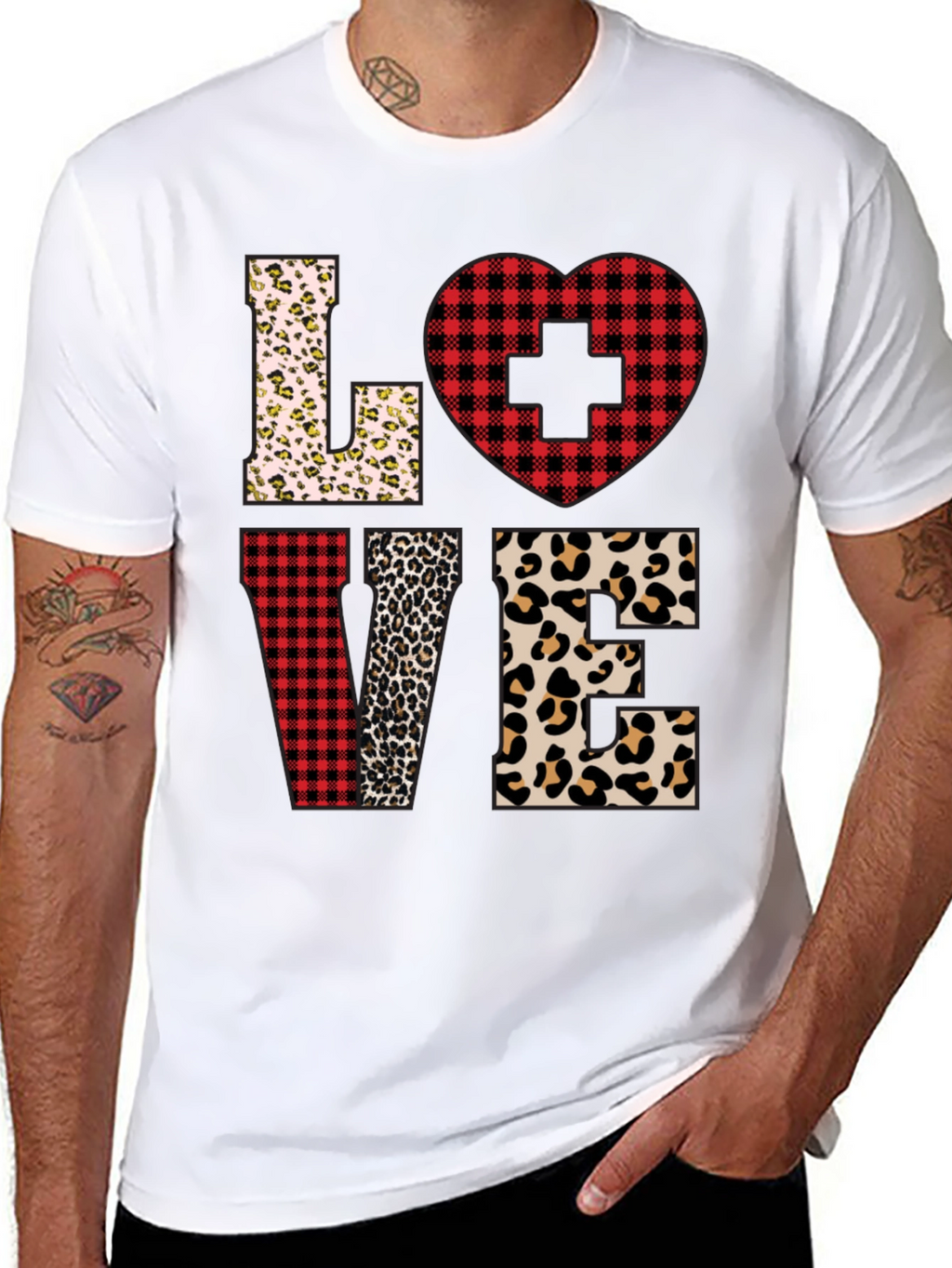 Camiseta Love Enfermera Diseño Leopardo y Cuadros