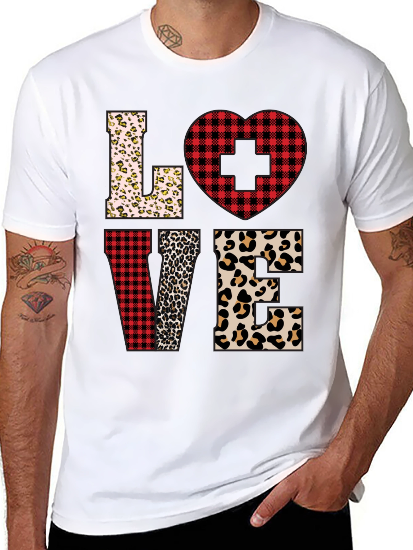 Camiseta Love Enfermera Diseño Leopardo y Cuadros