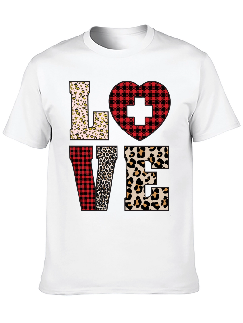 Camiseta Love Enfermera Diseño Leopardo y Cuadros