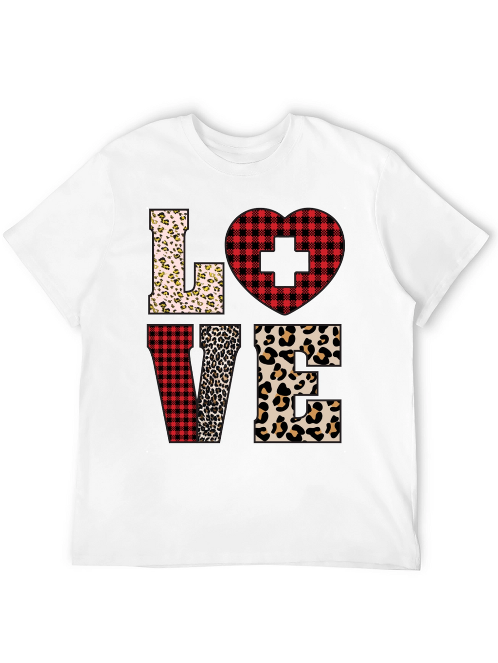 Camiseta Love Enfermera Diseño Leopardo y Cuadros