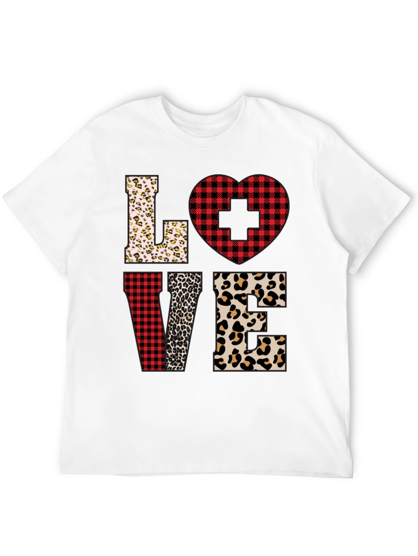 Camiseta Love Enfermera Diseño Leopardo y Cuadros