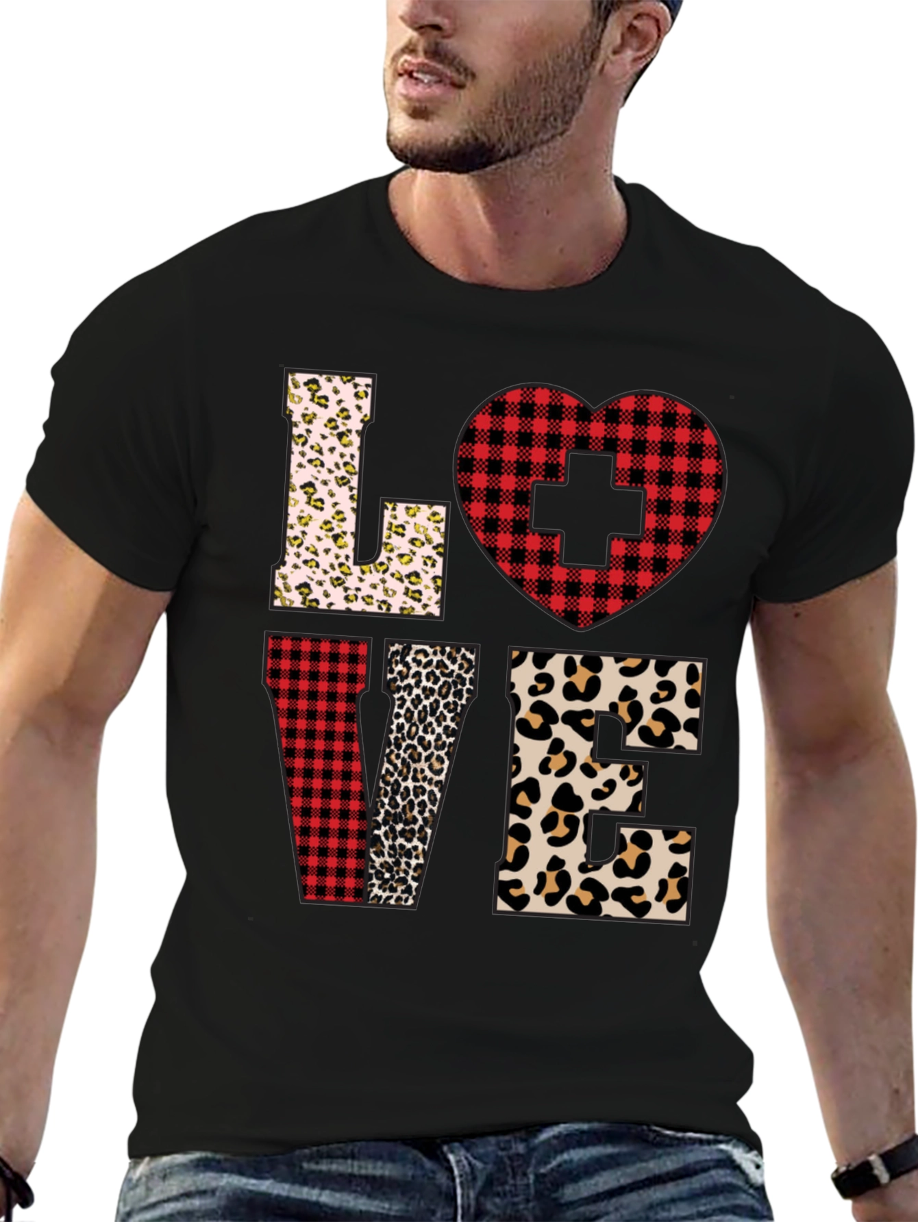 Camiseta Love Enfermera Diseño Leopardo y Cuadros