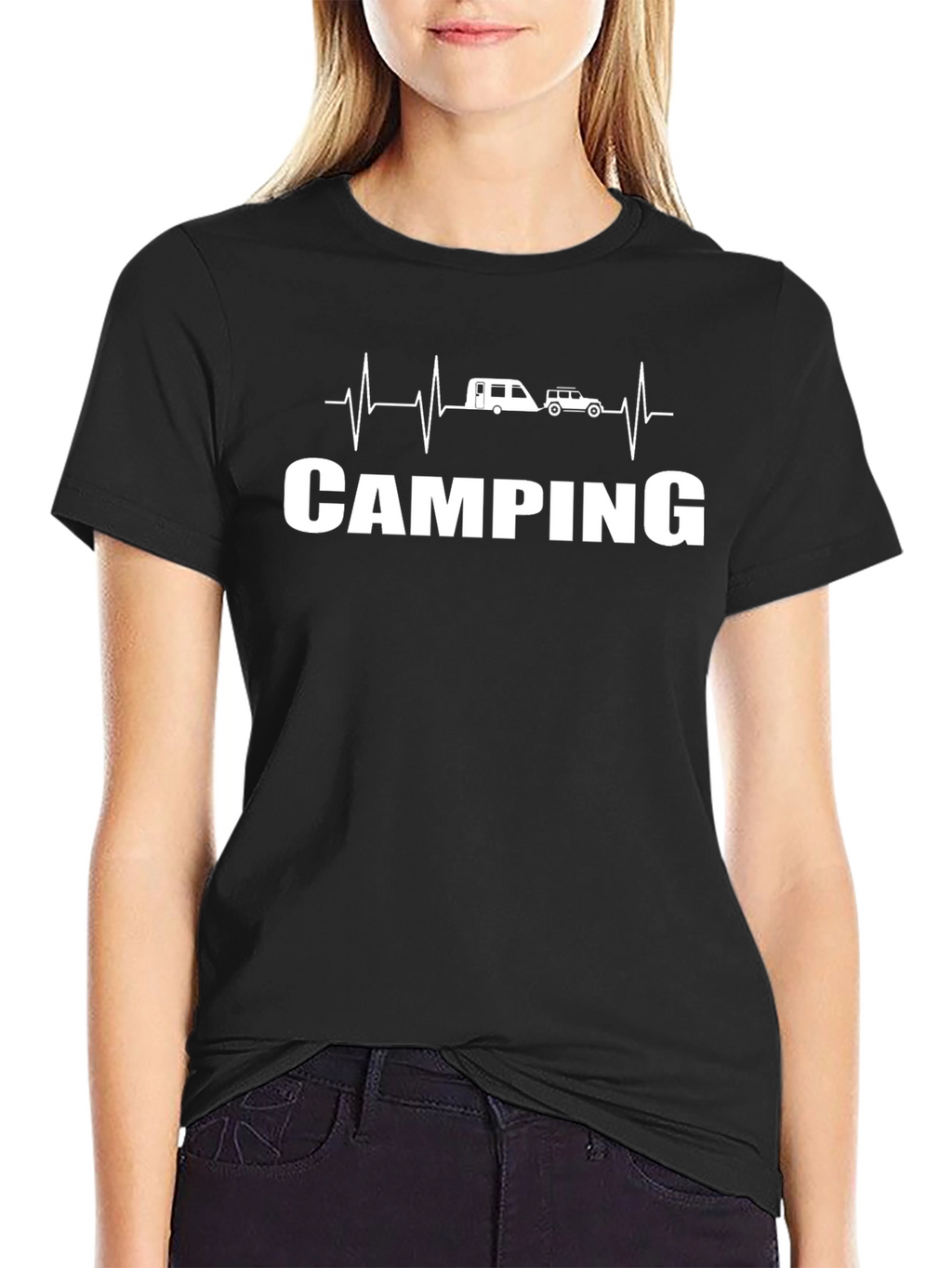 Camiseta Negra Camping Heartbeat
