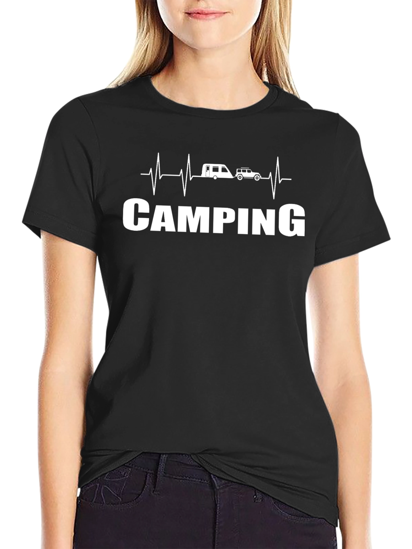 Camiseta Negra Camping Heartbeat