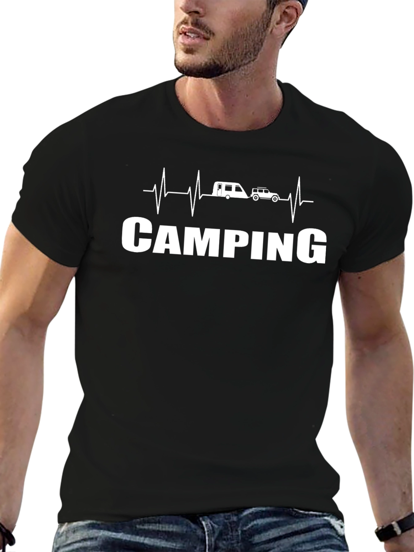 Camiseta Negra Camping Heartbeat