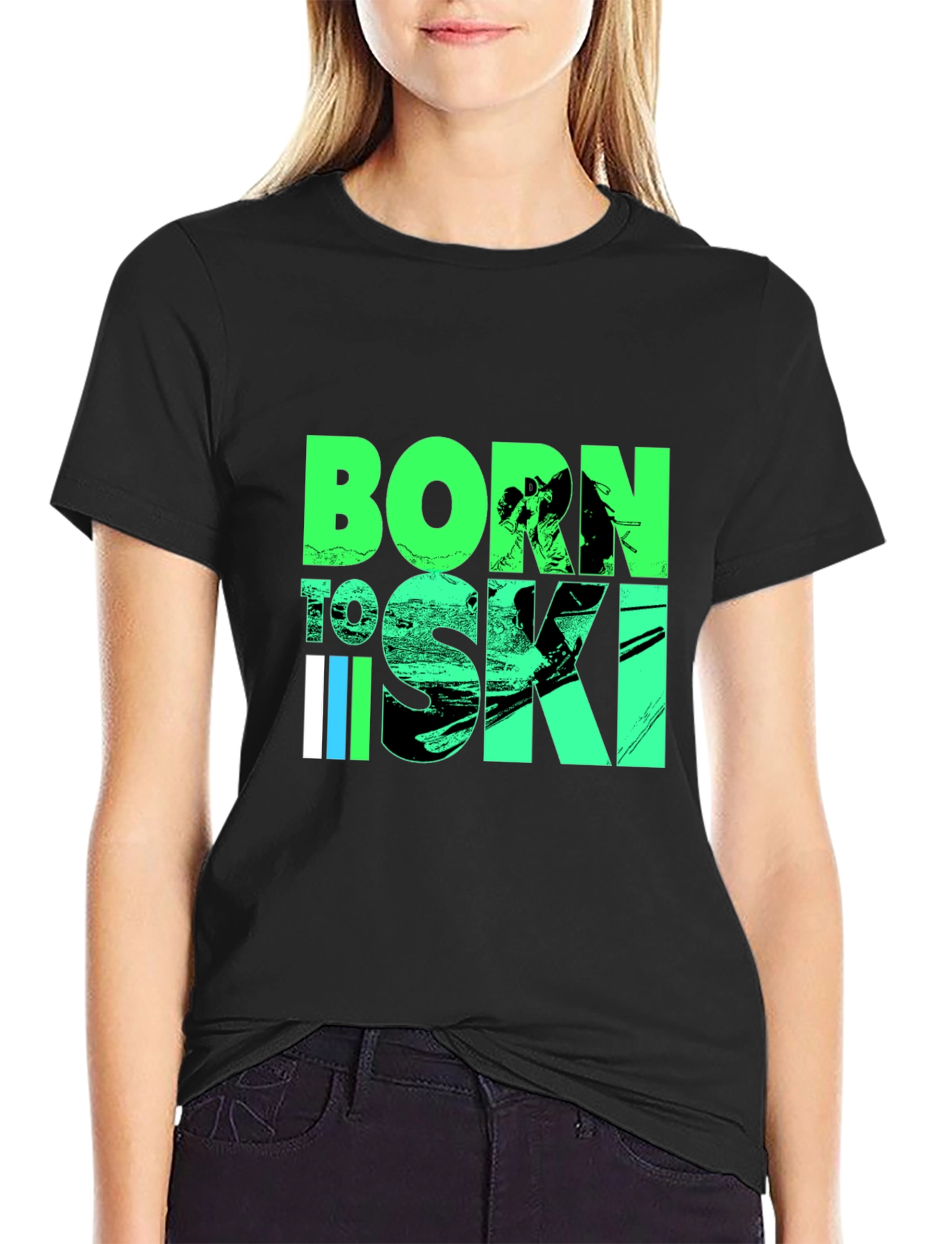 Camiseta Negra Born to Ski para Amantes del Esquí