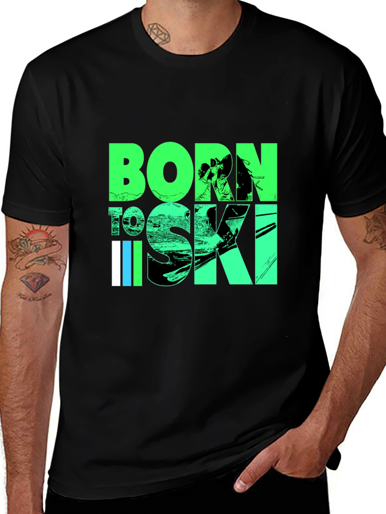 Camiseta Negra Born to Ski para Amantes del Esquí
