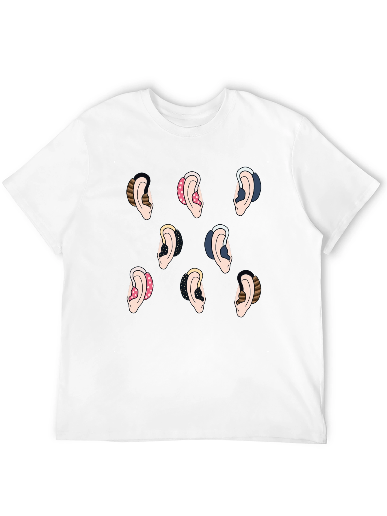 Camiseta Negra con Diseño de Oídos Audífonos Divertidos