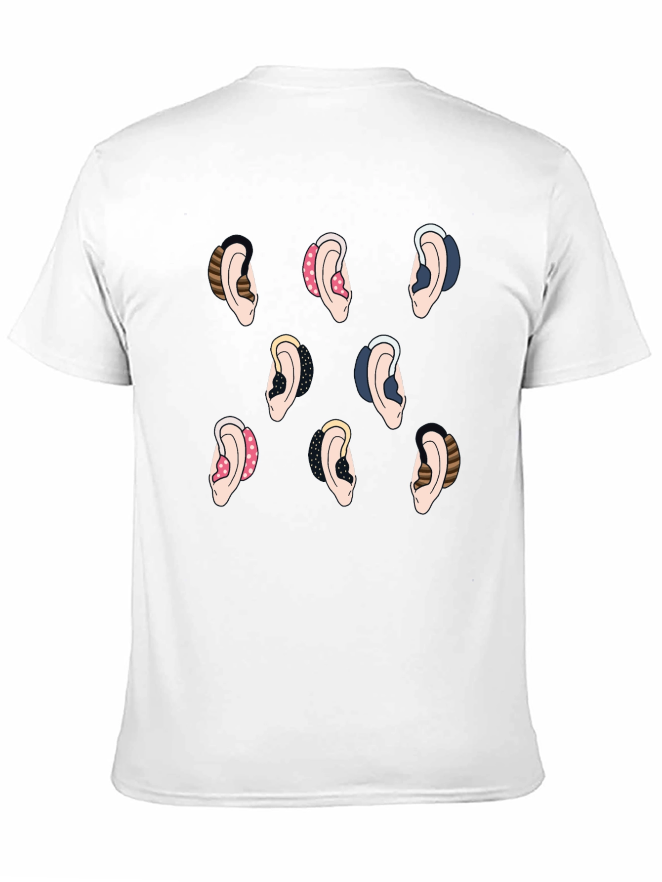 Camiseta Negra con Diseño de Oídos Audífonos Divertidos