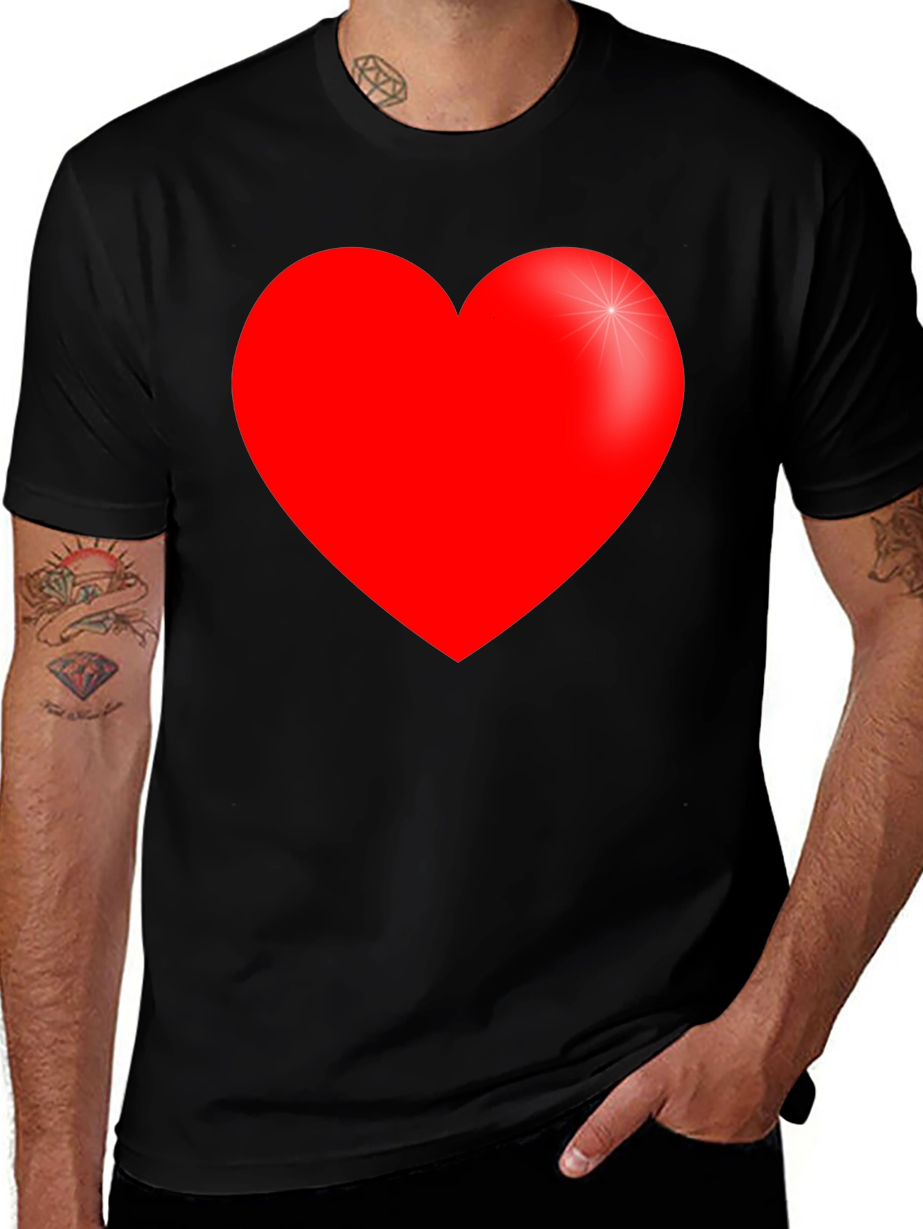 Camiseta Negra con Corazón Rojo para Hombre
