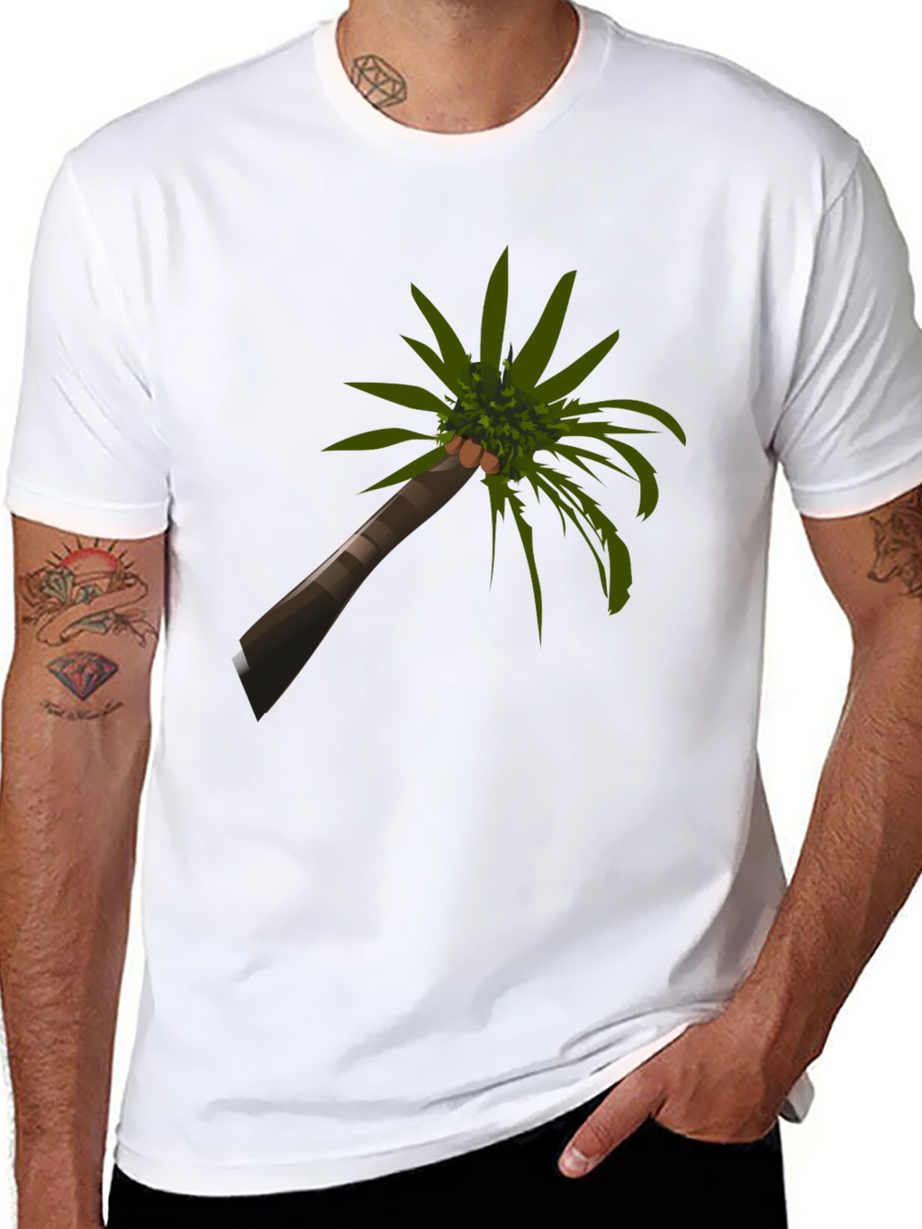 Camiseta Negra con Diseño de Palmera Tropical