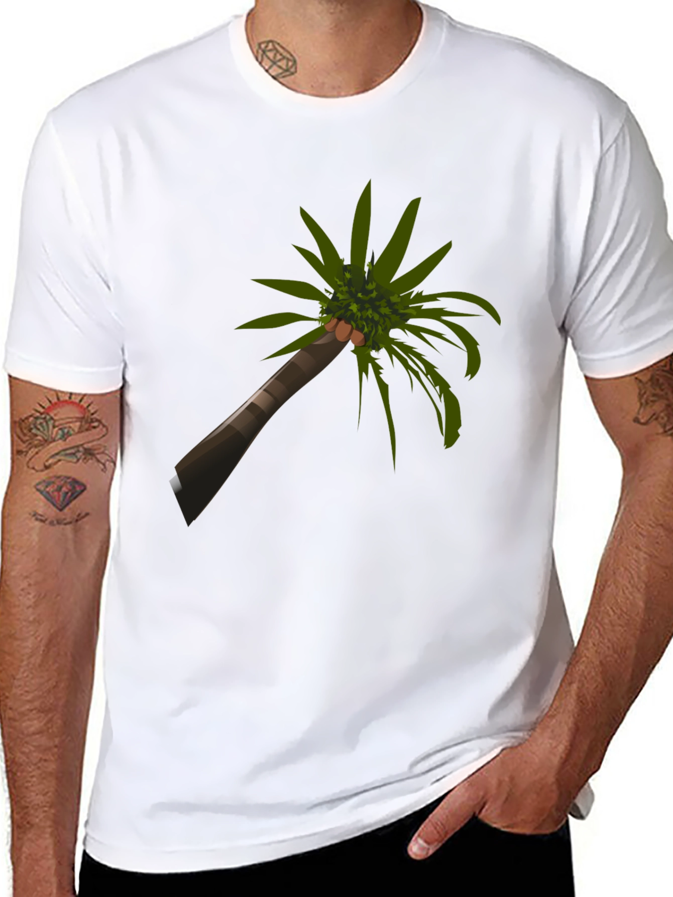 Camiseta Negra con Diseño de Palmera Tropical