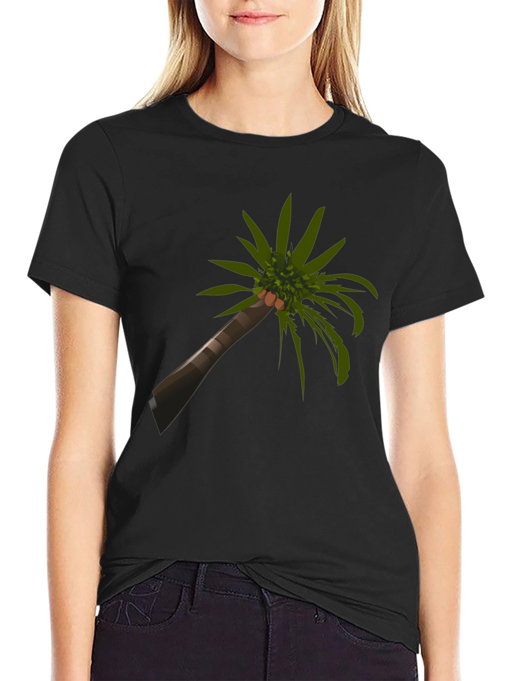 Camiseta Negra con Diseño de Palmera Tropical