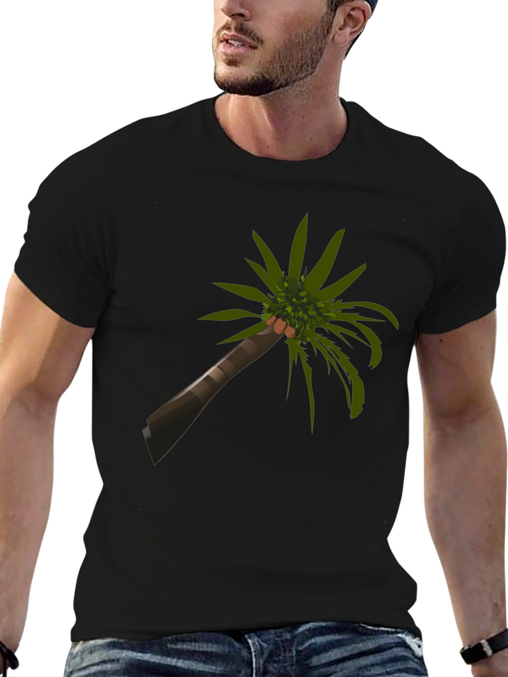 Camiseta Negra con Diseño de Palmera Tropical