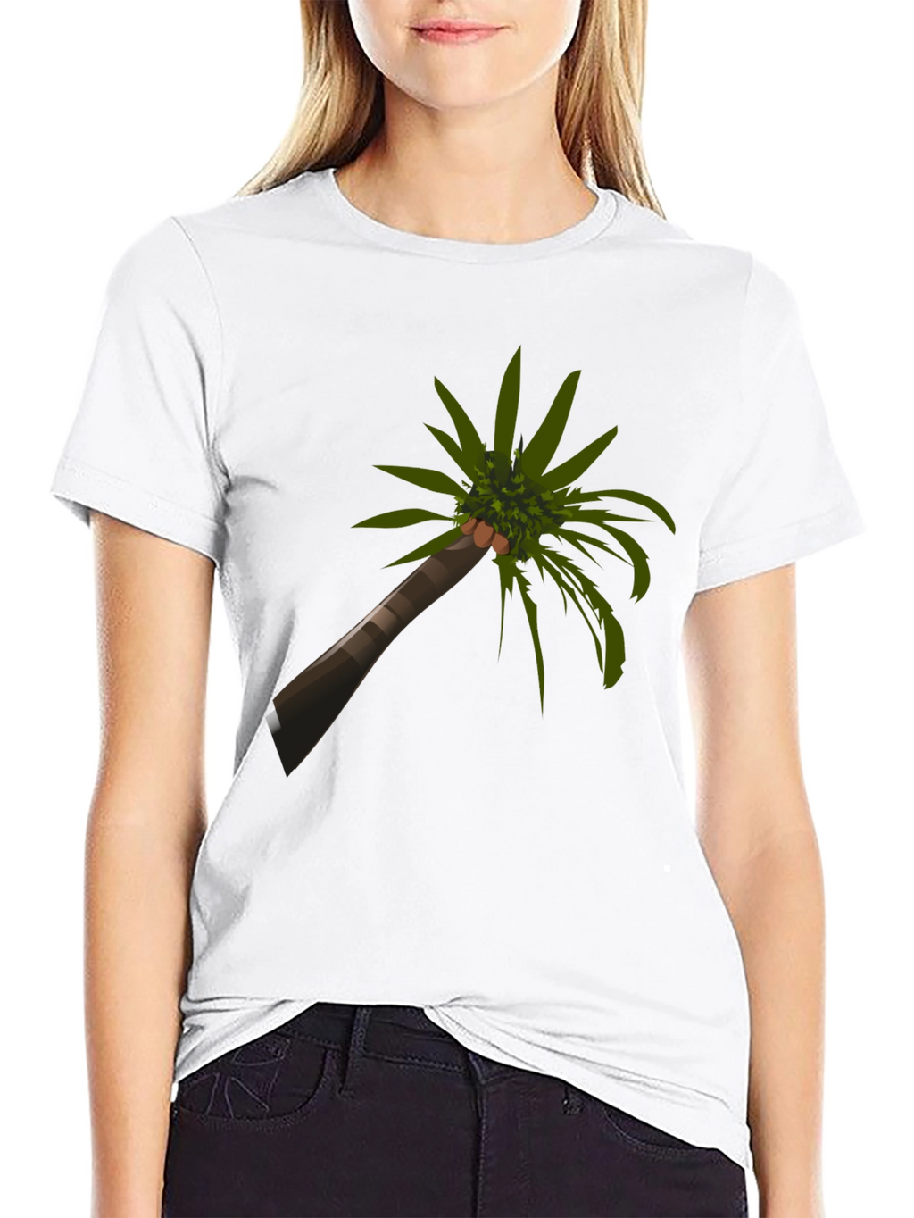 Camiseta Negra con Diseño de Palmera Tropical