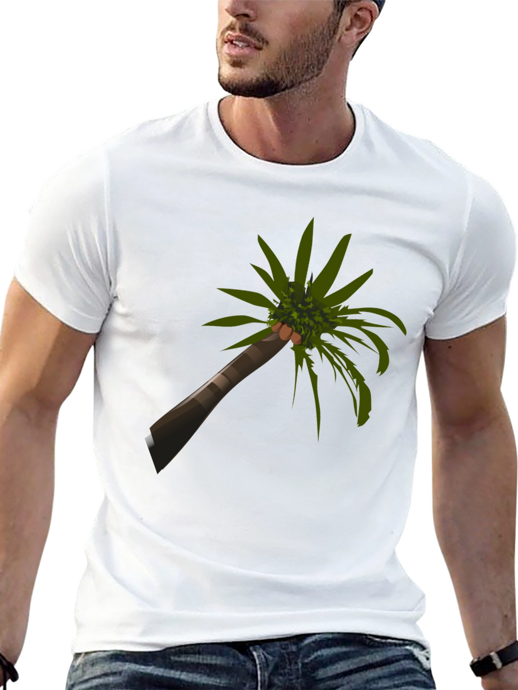 Camiseta Negra con Diseño de Palmera Tropical