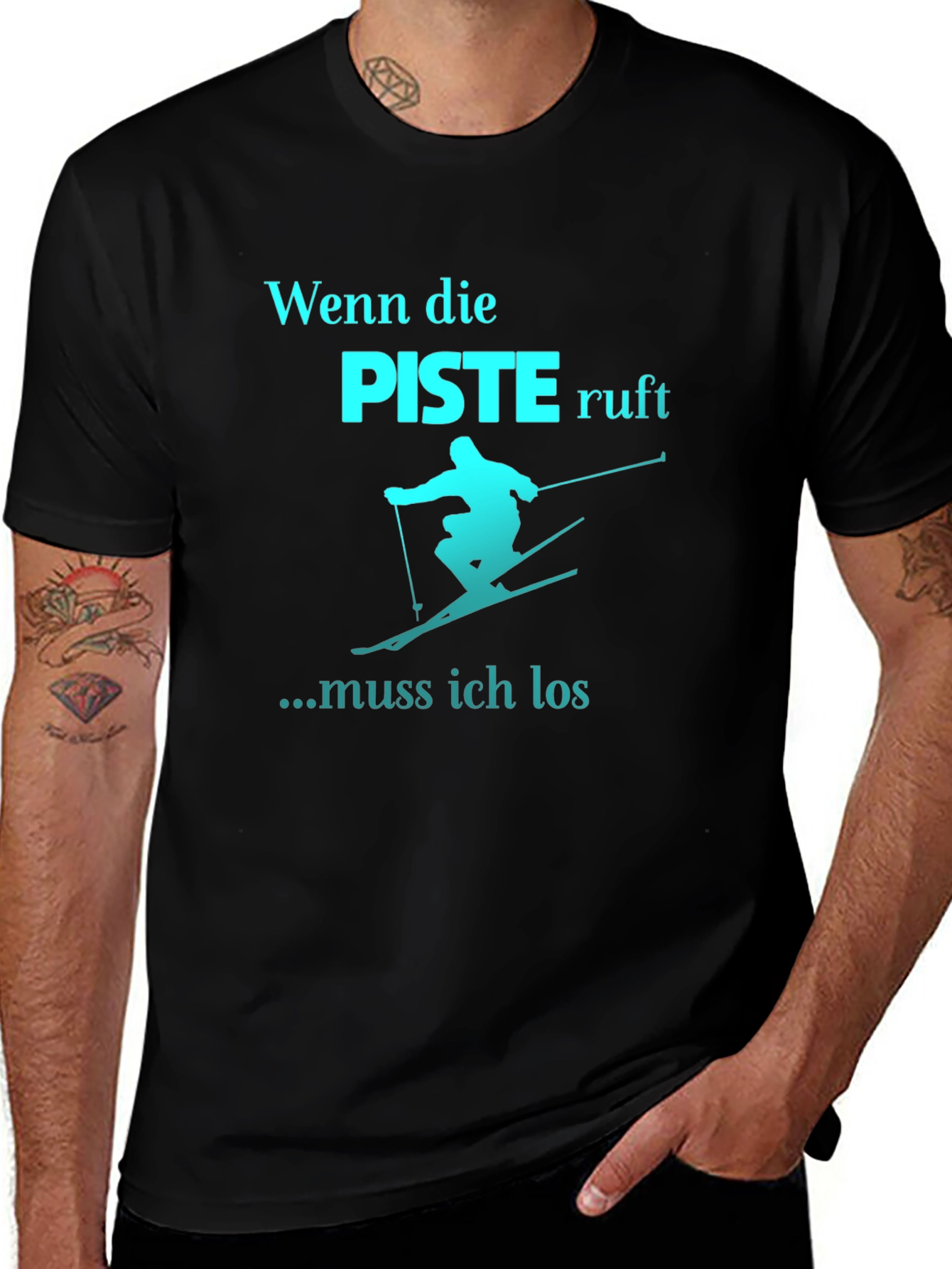 Camiseta Negra con Diseño de Esquí - ¡La Pista Llama!