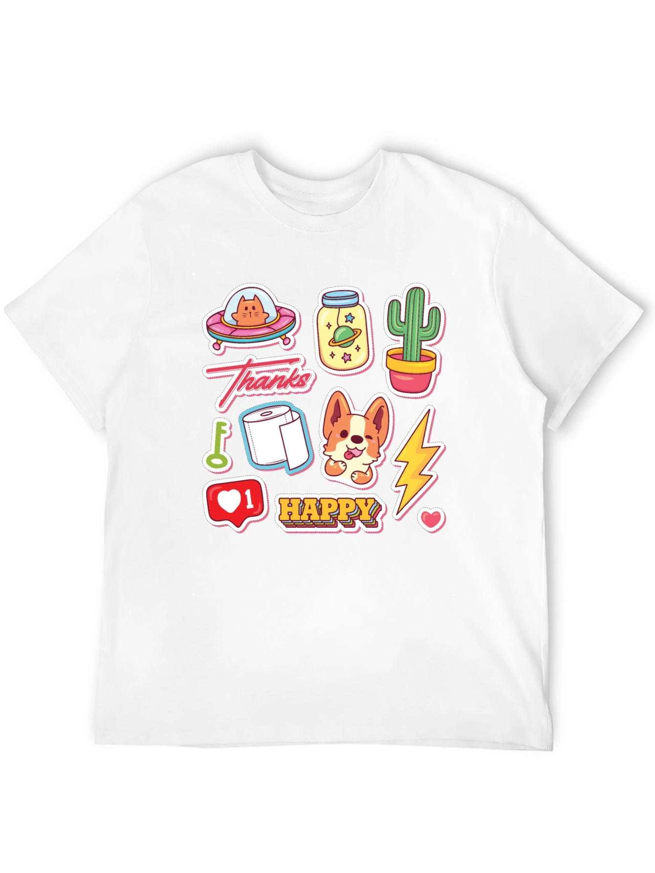 Camiseta Negra con Adhesivos Divertidos