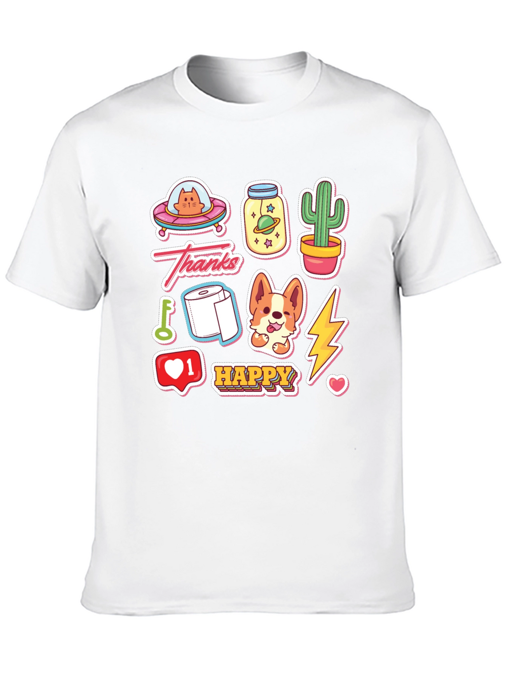 Camiseta Negra con Adhesivos Divertidos