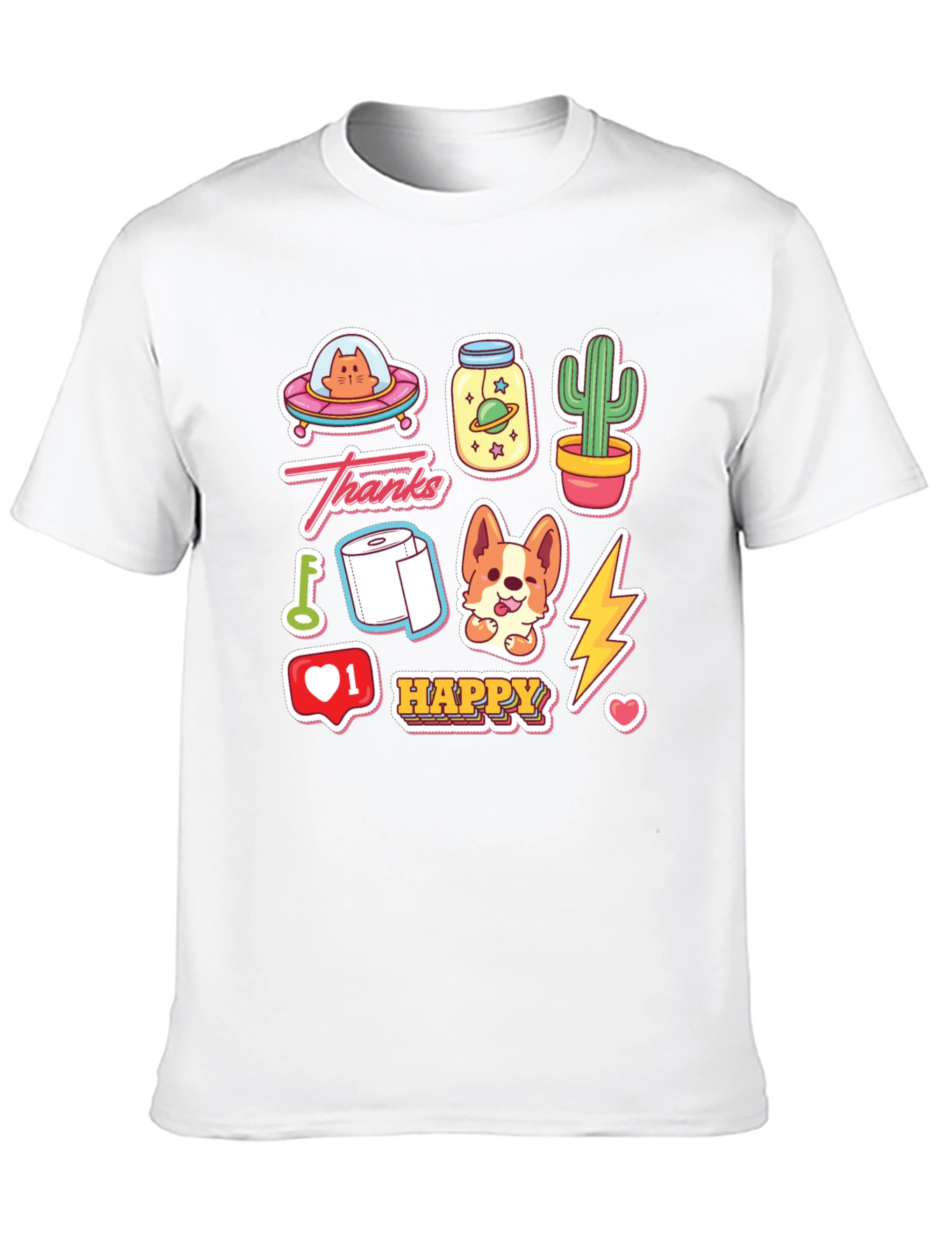 Camiseta Negra con Adhesivos Divertidos