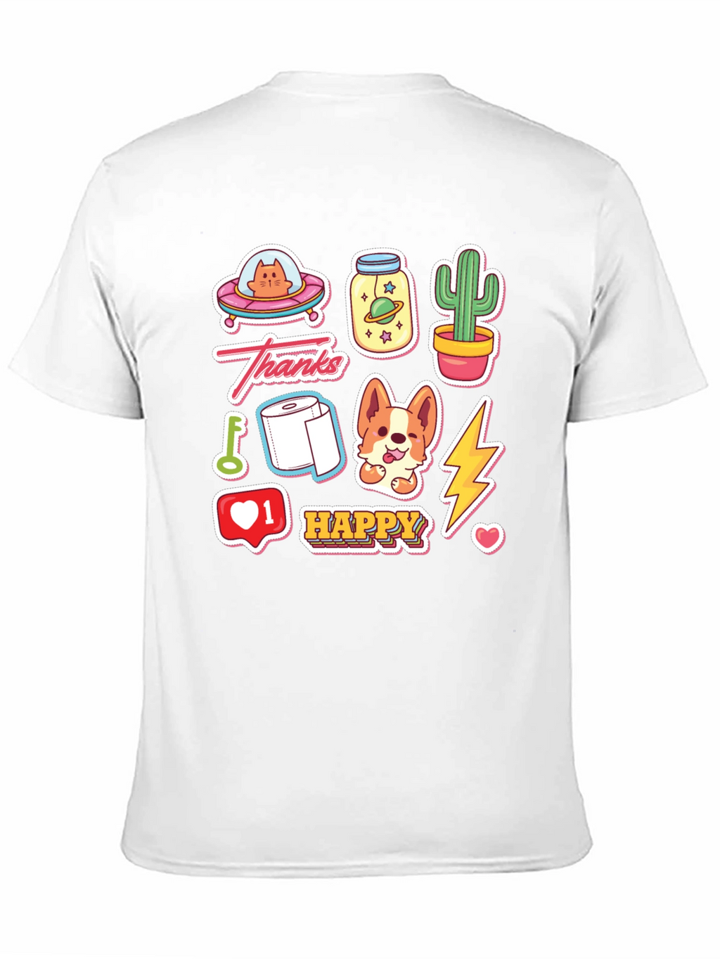 Camiseta Negra con Adhesivos Divertidos