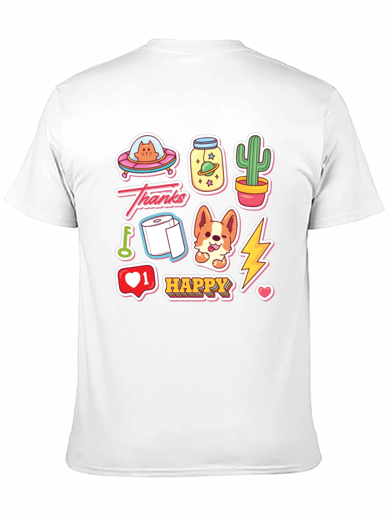 Camiseta Negra con Adhesivos Divertidos