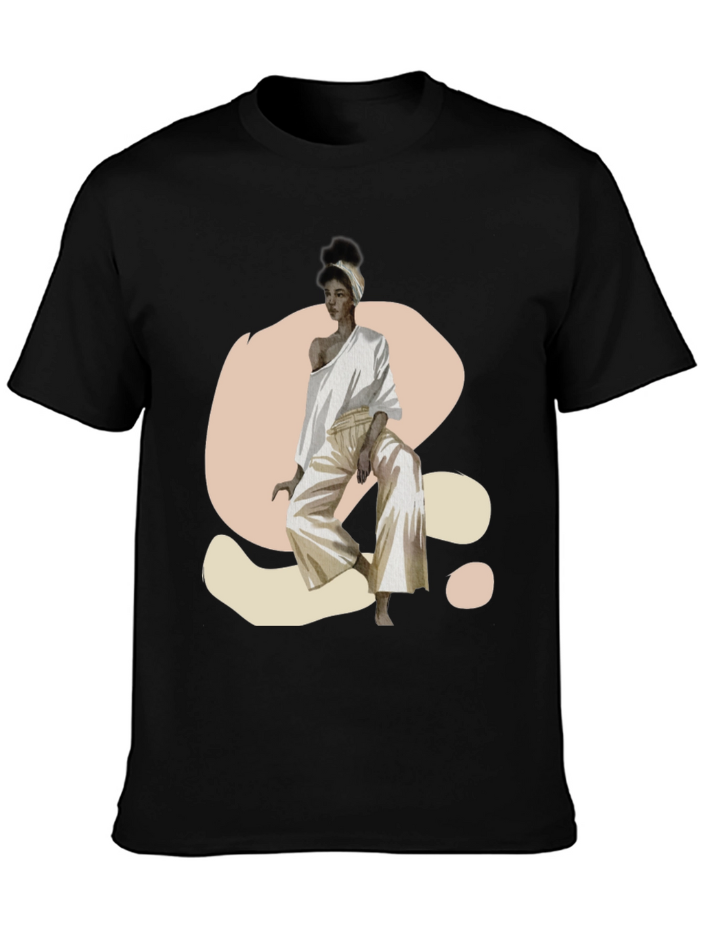 Camiseta Negra con Diseño Abstracto de Mujer