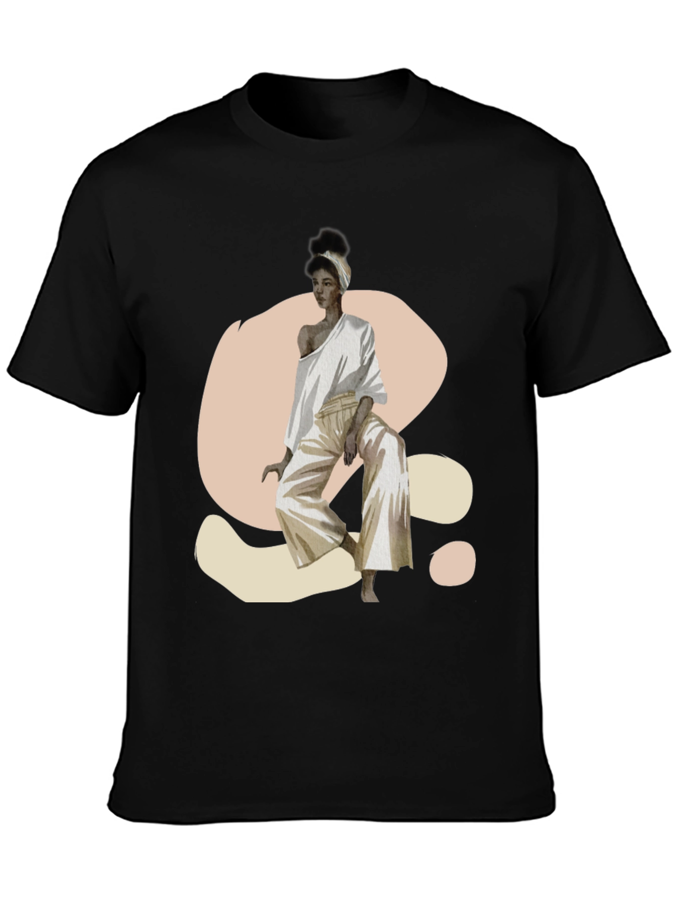 Camiseta Negra con Diseño Abstracto de Mujer