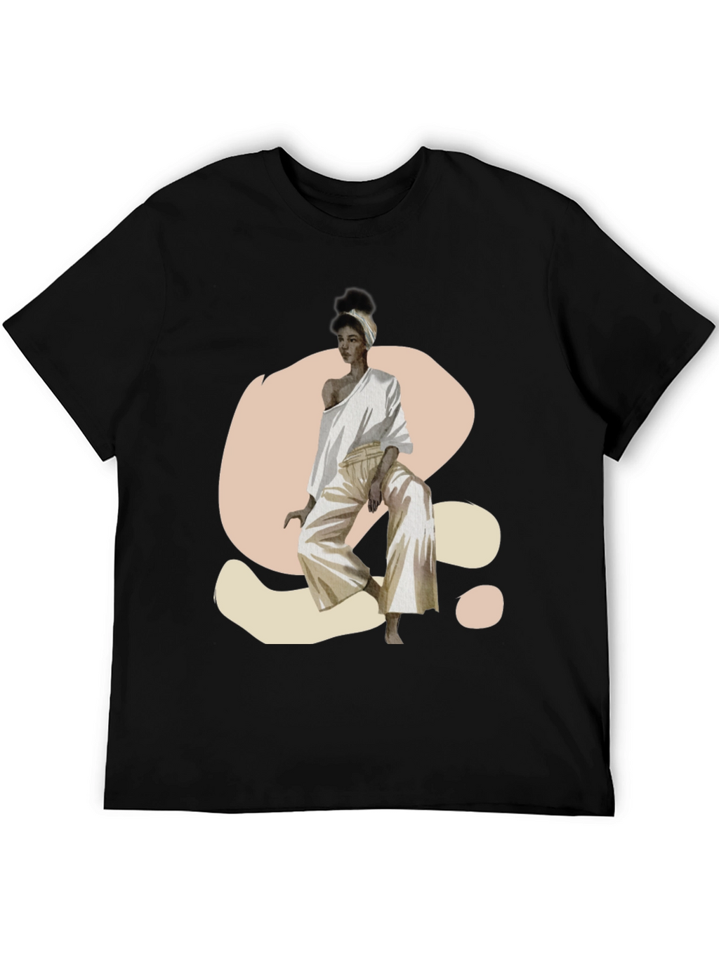 Camiseta Negra con Diseño Abstracto de Mujer