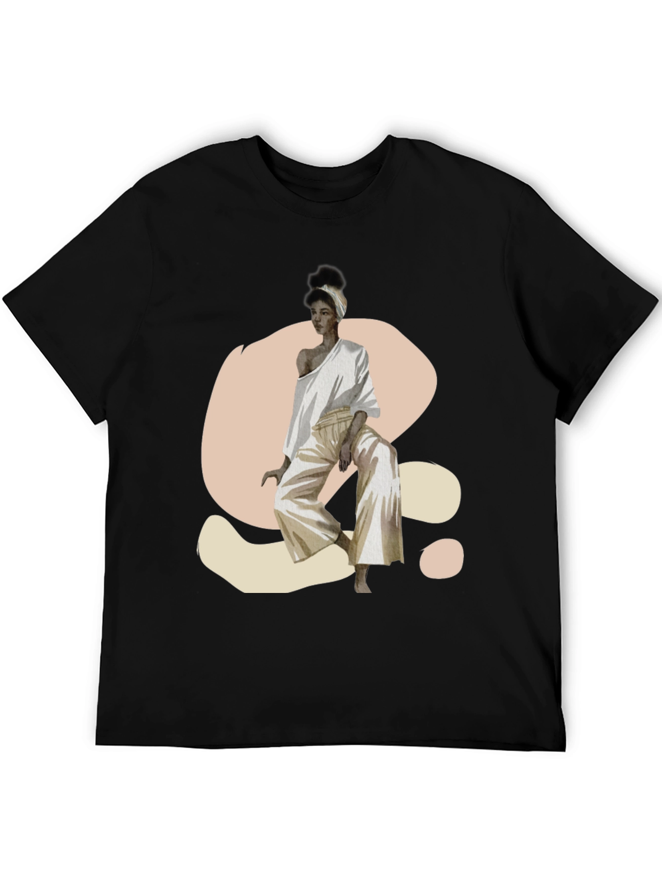 Camiseta Negra con Diseño Abstracto de Mujer