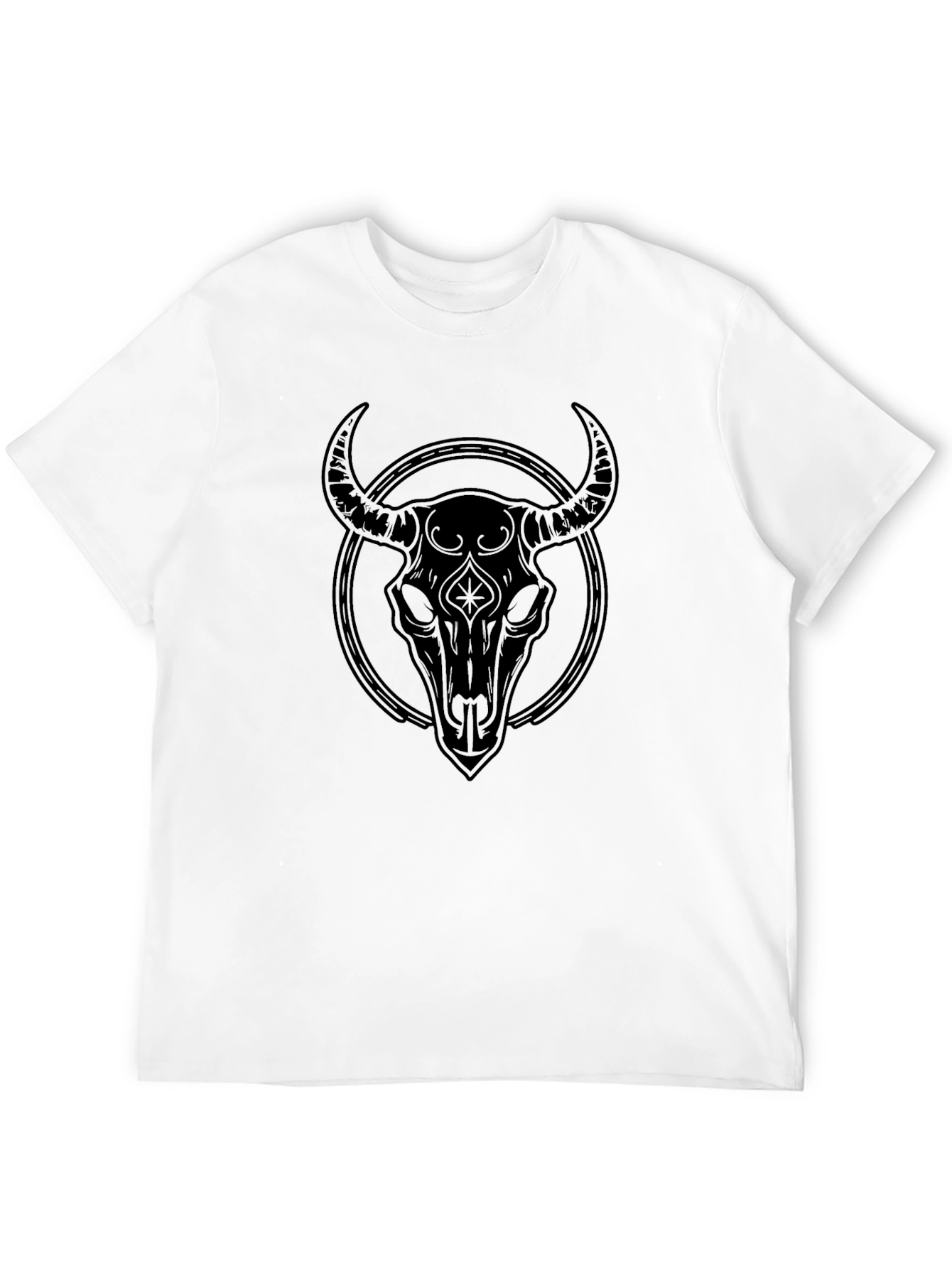 Camiseta Negra con Diseño de Cráneo de Toro Tribal