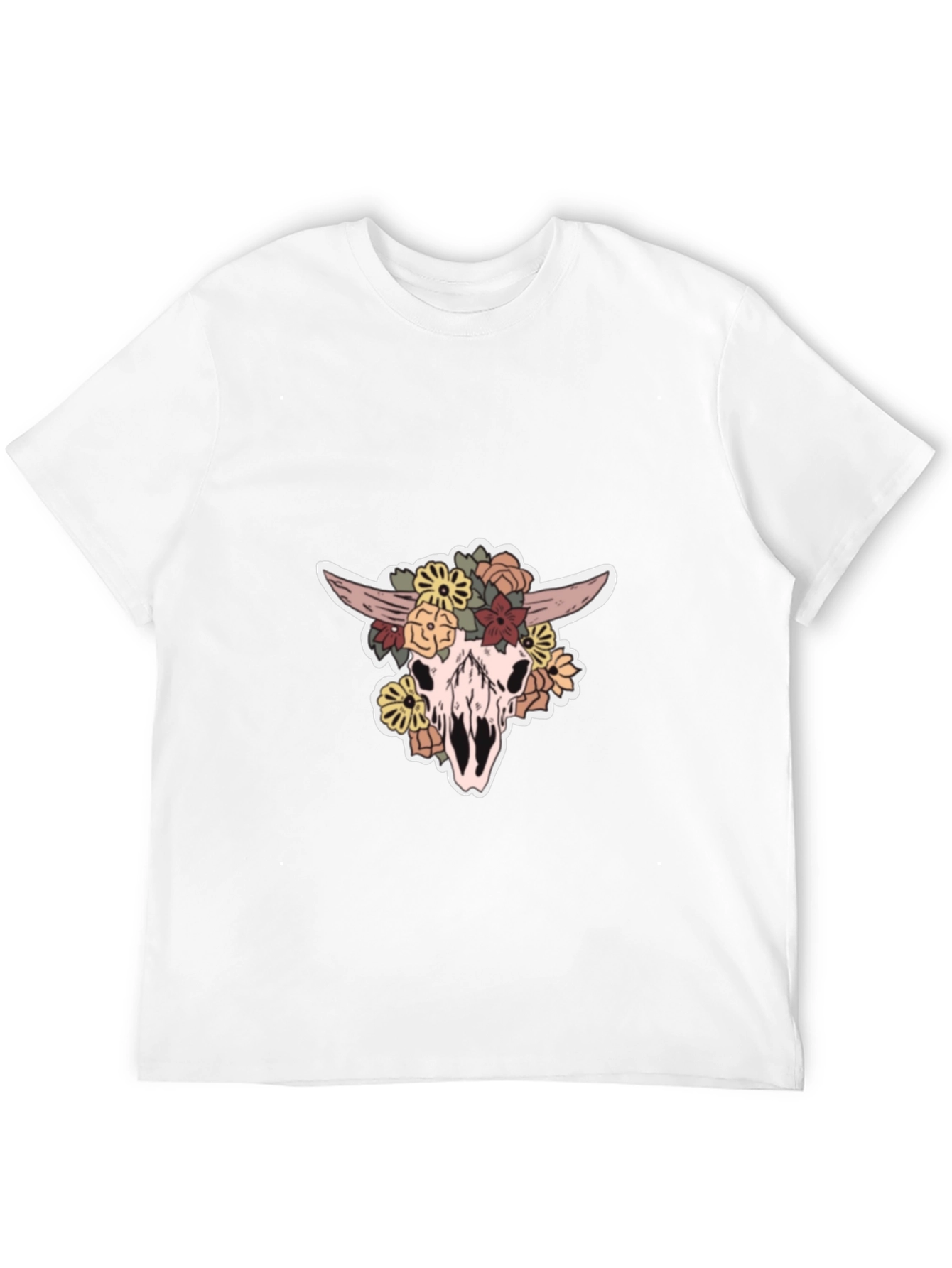 Camiseta Negra Calavera de Vaca con Flores