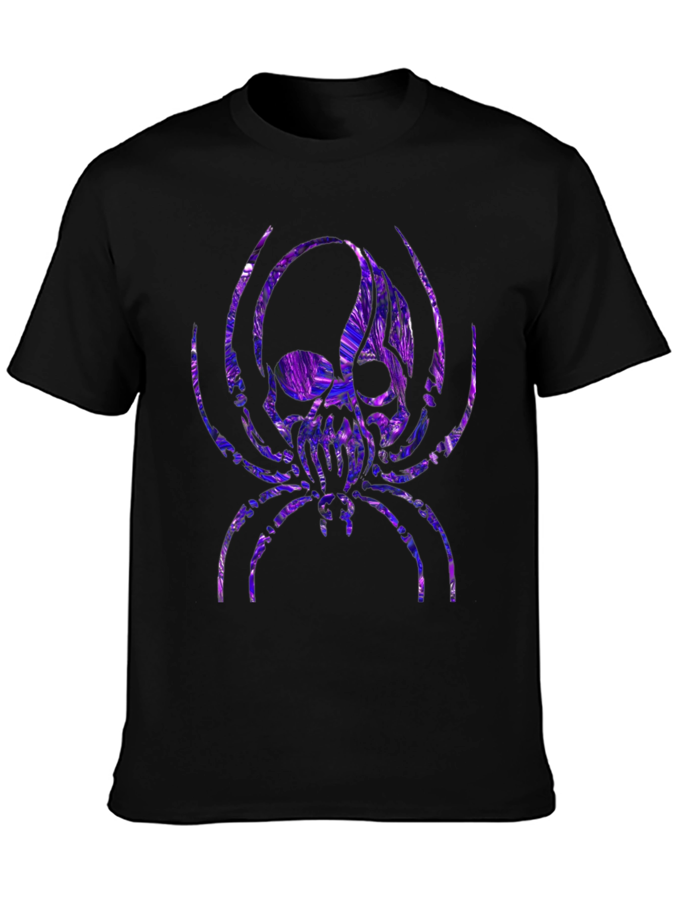 Camiseta Negra con Diseño de Araña Cráneo Psicodélico