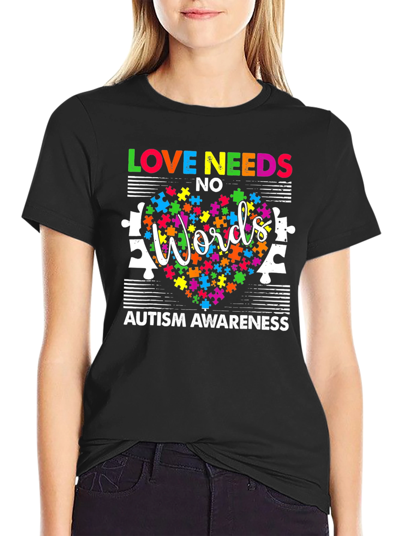 Camiseta Negra Con Diseño de Concientización Sobre el Autismo