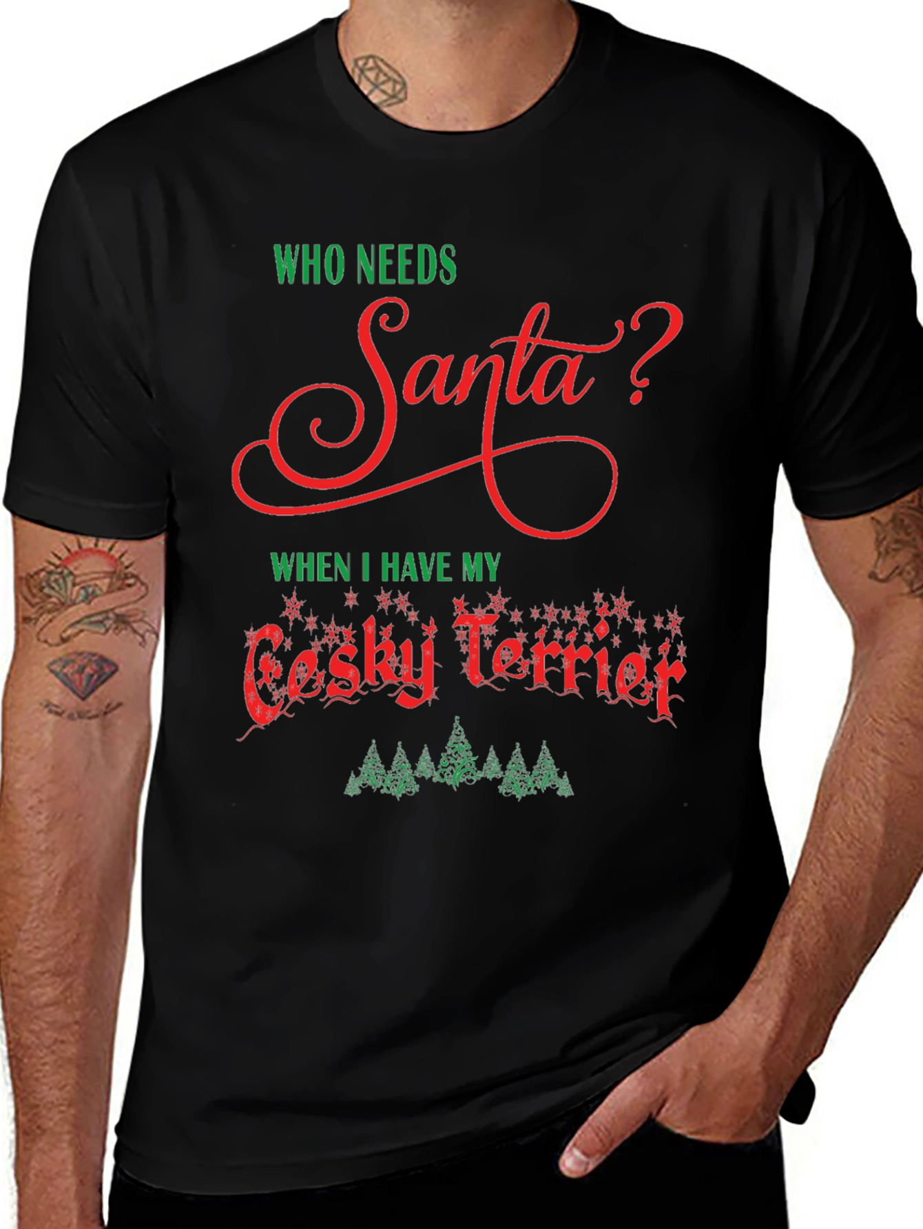 Camiseta Hombre: ¿Quién Necesita a Santa? Cesky Terrier