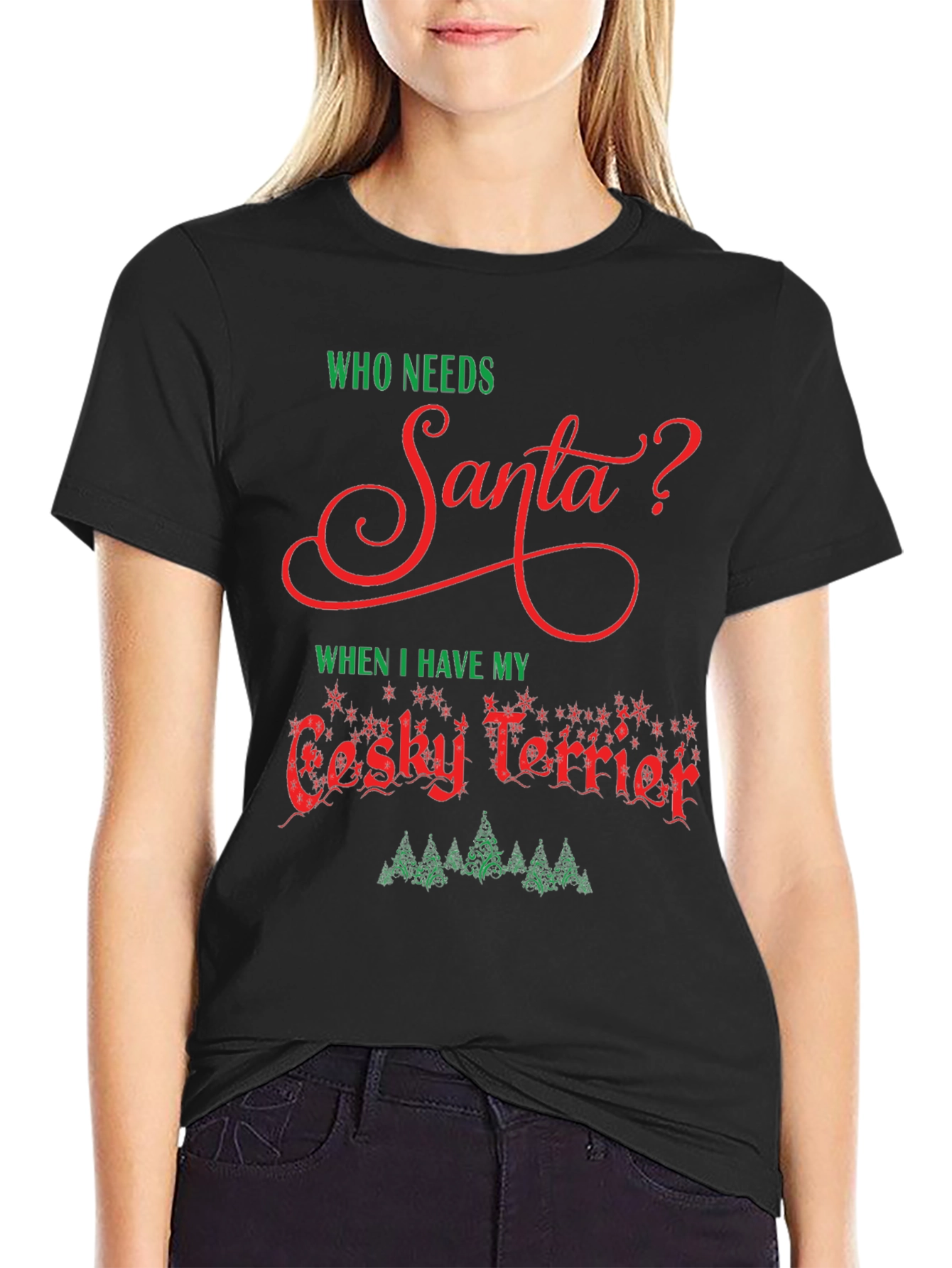 Camiseta Hombre: ¿Quién Necesita a Santa? Cesky Terrier