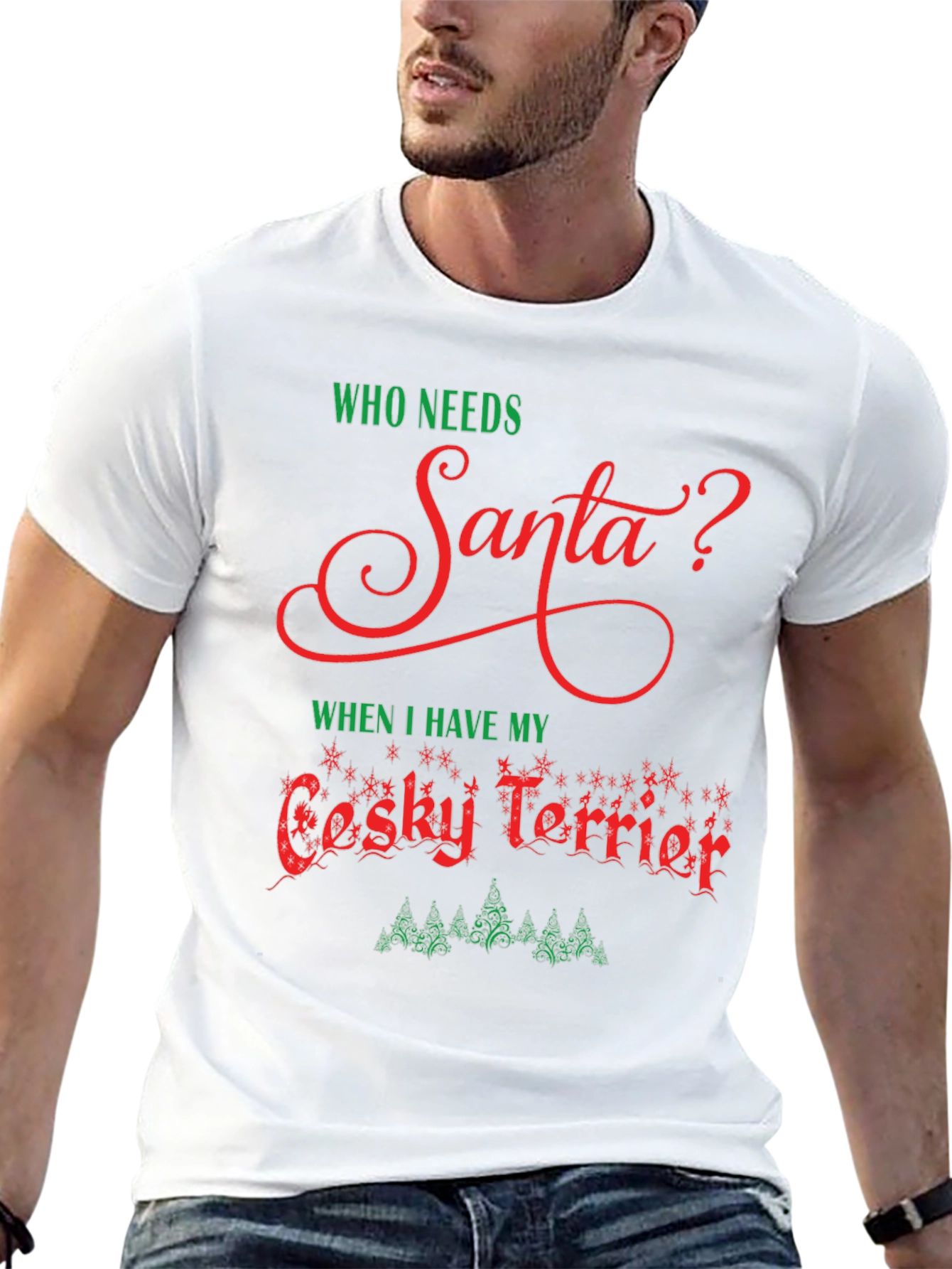 Camiseta Hombre: ¿Quién Necesita a Santa? Cesky Terrier