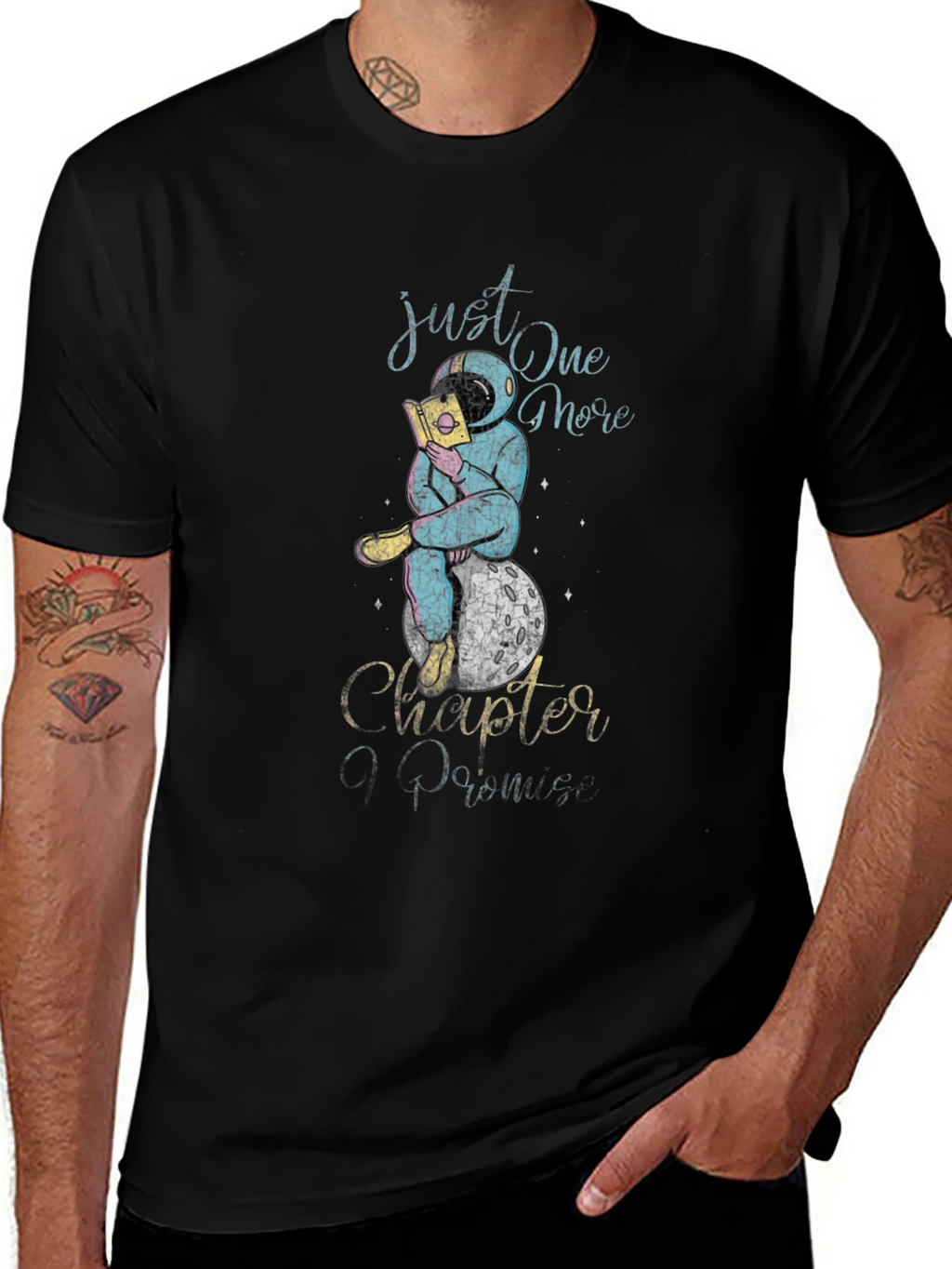 Camiseta Negra Astronauta Lector
