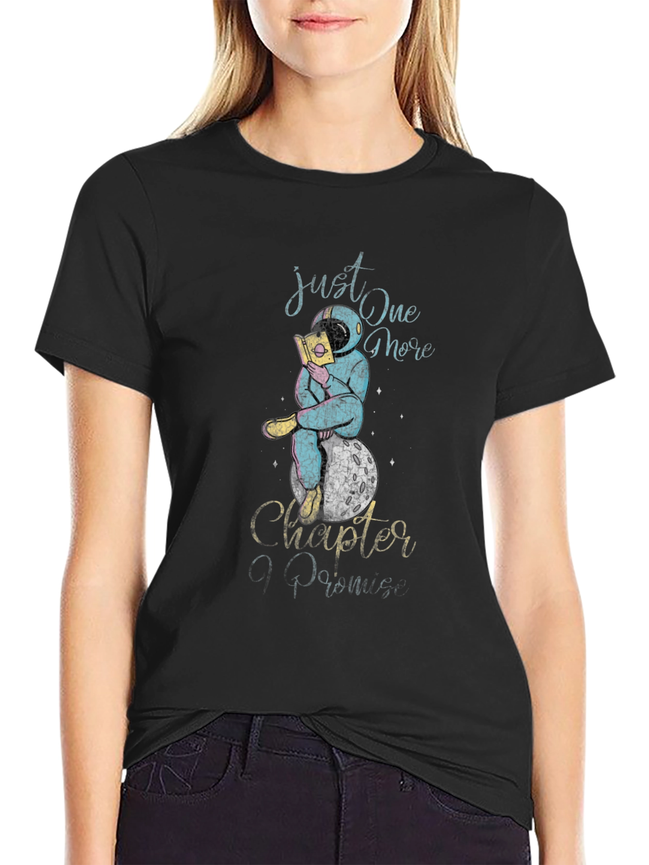 Camiseta Negra Astronauta Lector