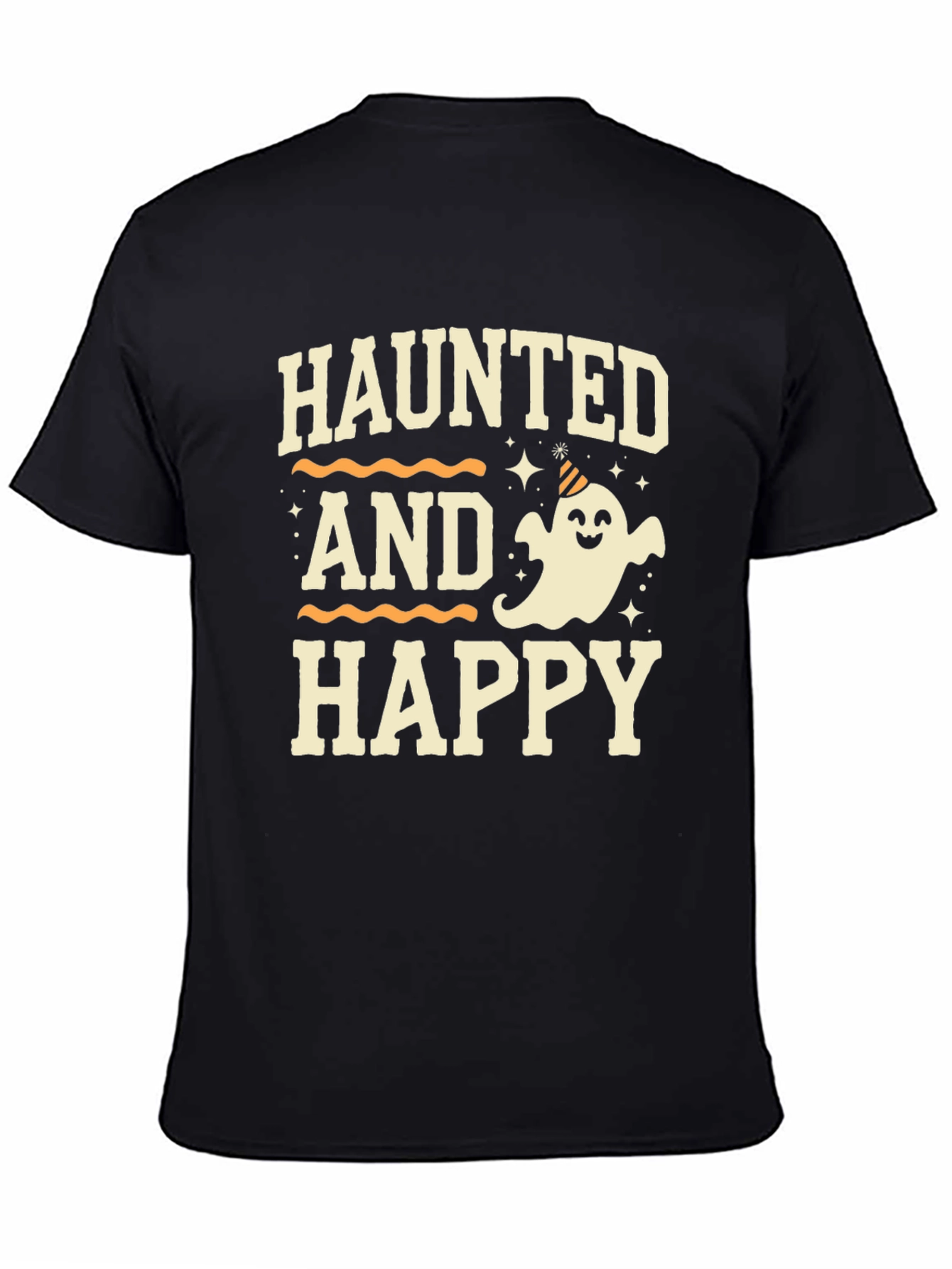 Camiseta Halloween Haunted and Happy Negra