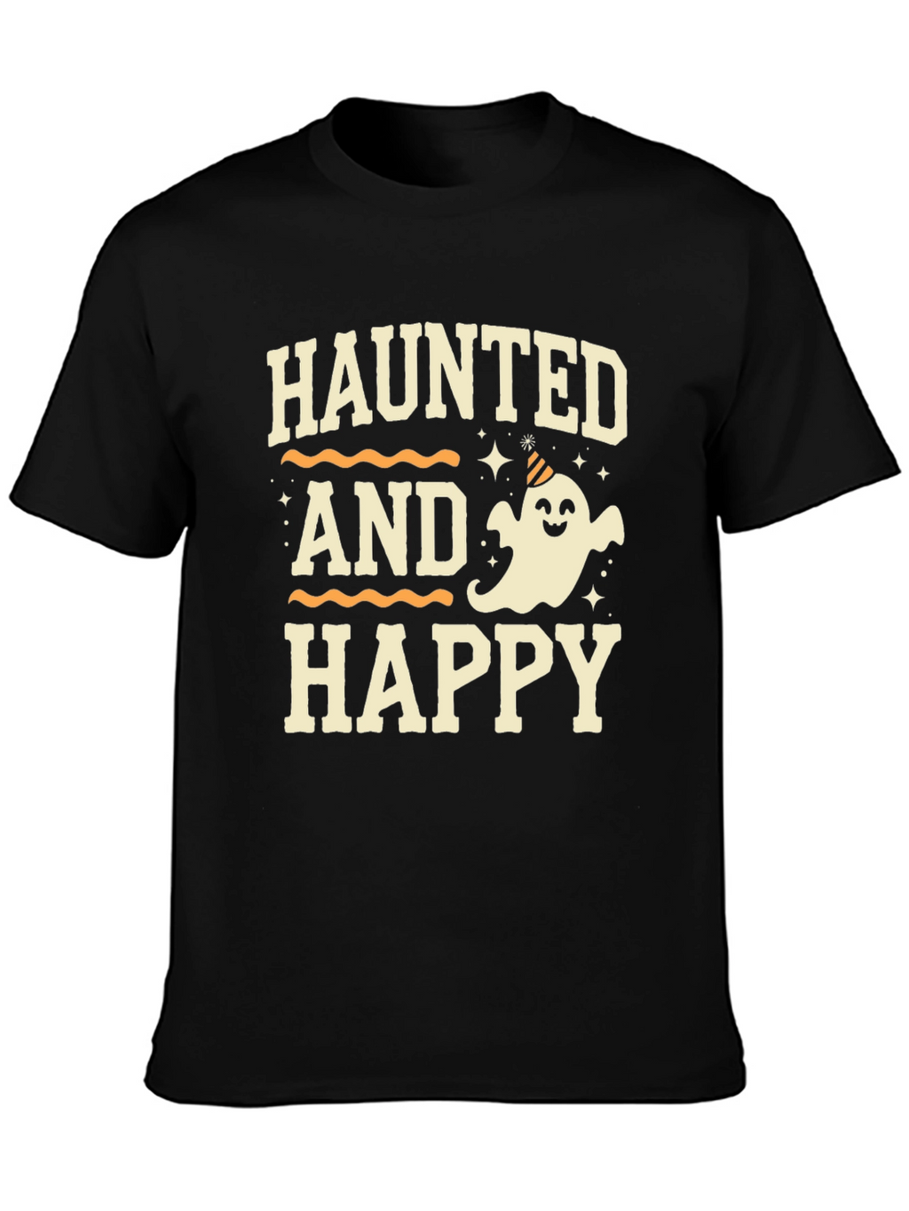 Camiseta Halloween Haunted and Happy Negra