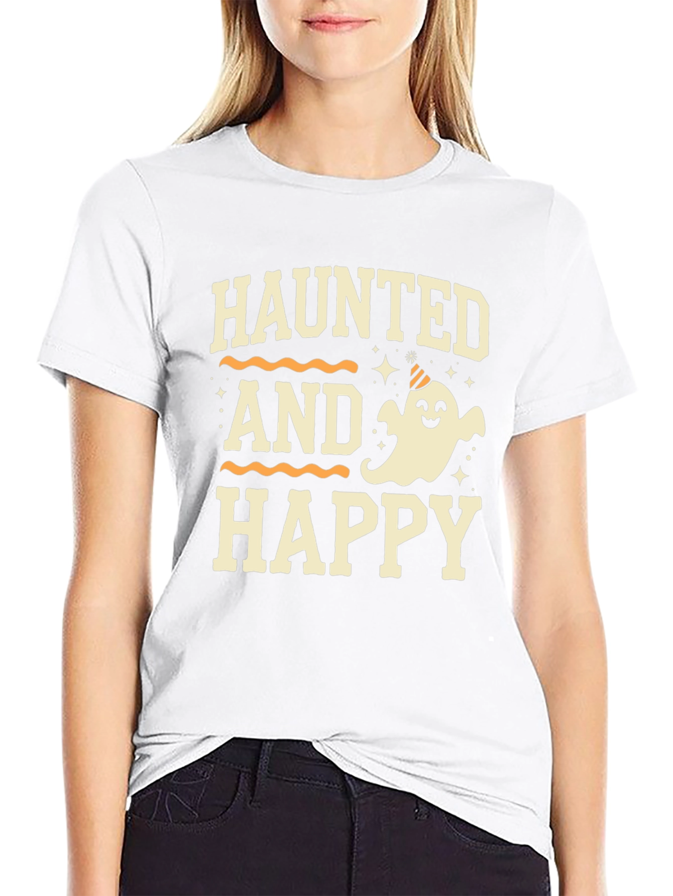 Camiseta Halloween Haunted and Happy Negra