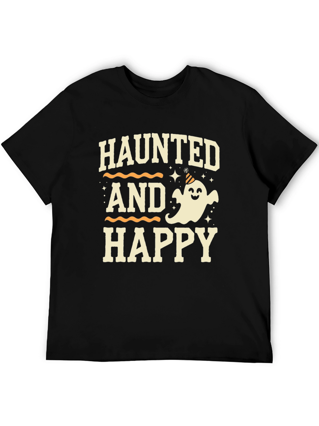 Camiseta Halloween Haunted and Happy Negra