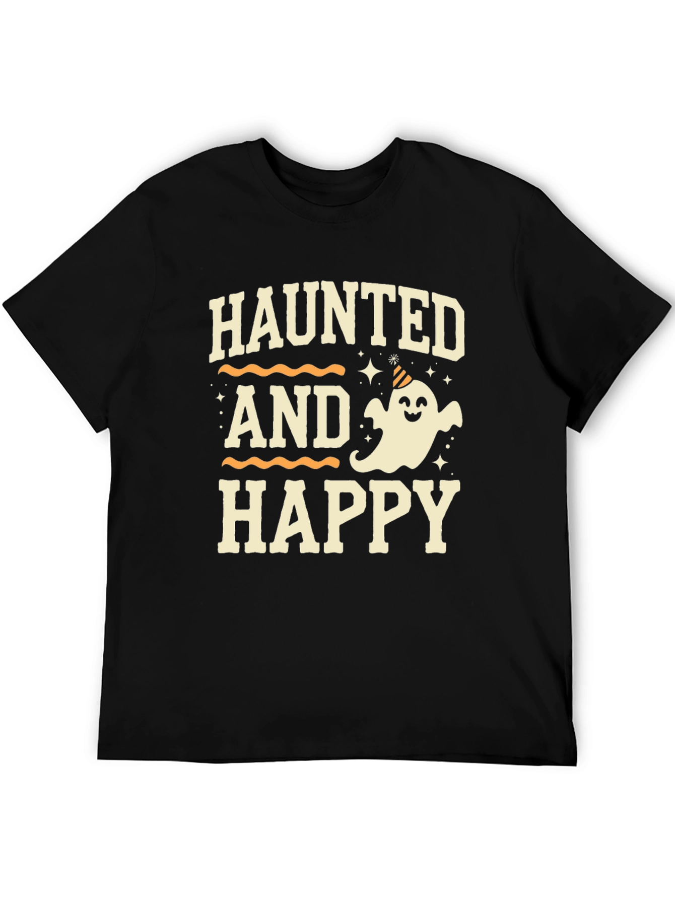 Camiseta Halloween Haunted and Happy Negra