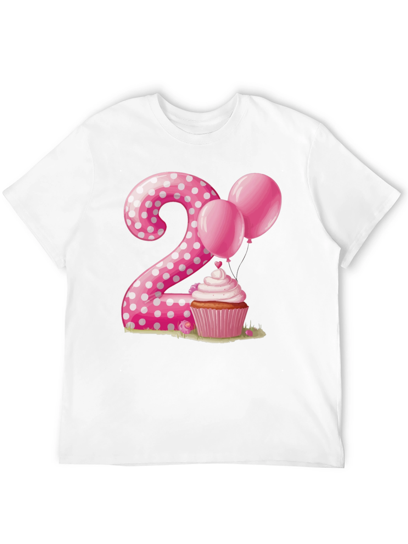 Camiseta Cumpleaños Número 2 con Cupcake y Globos Rosados