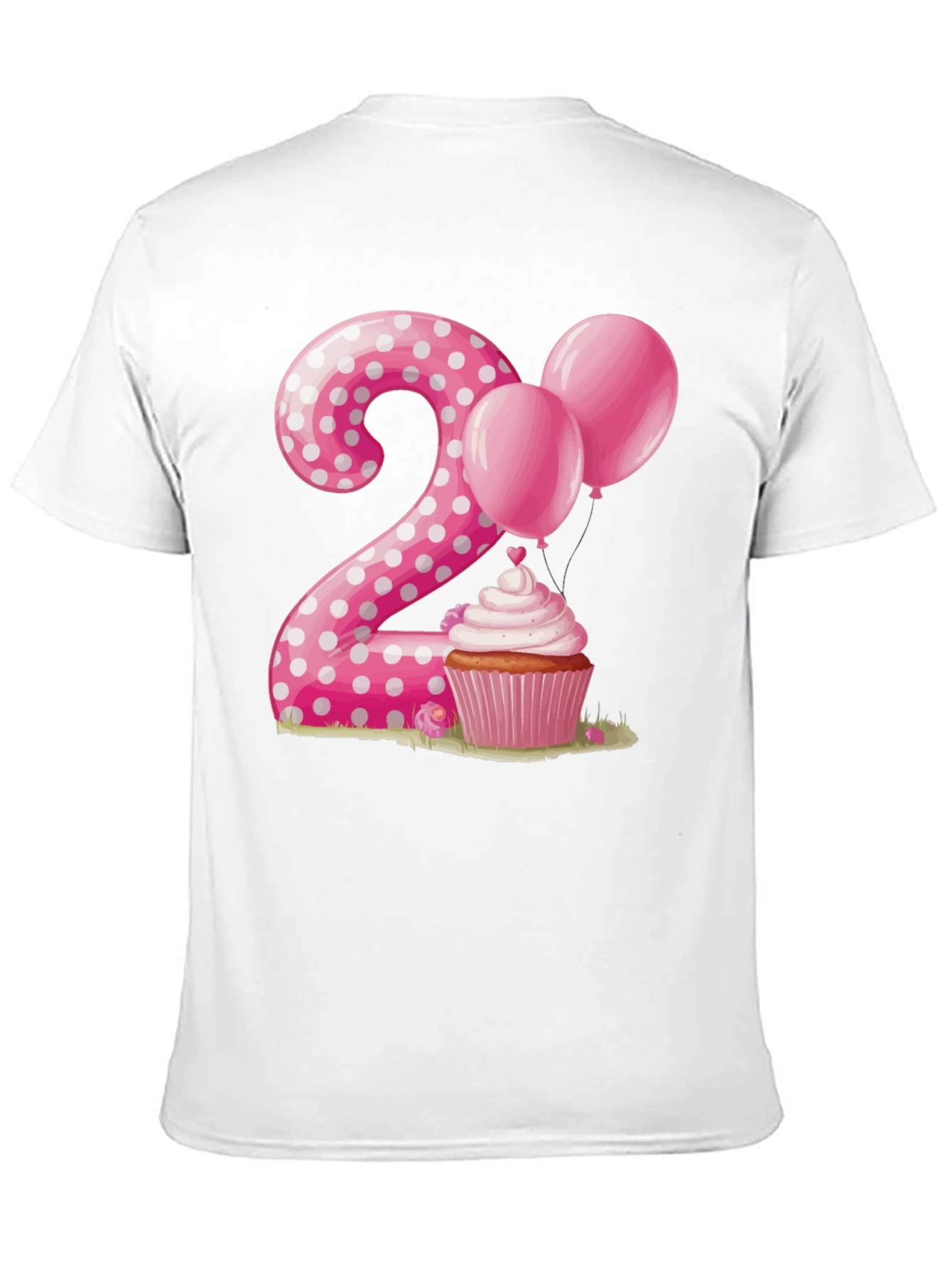 Camiseta Cumpleaños Número 2 con Cupcake y Globos Rosados