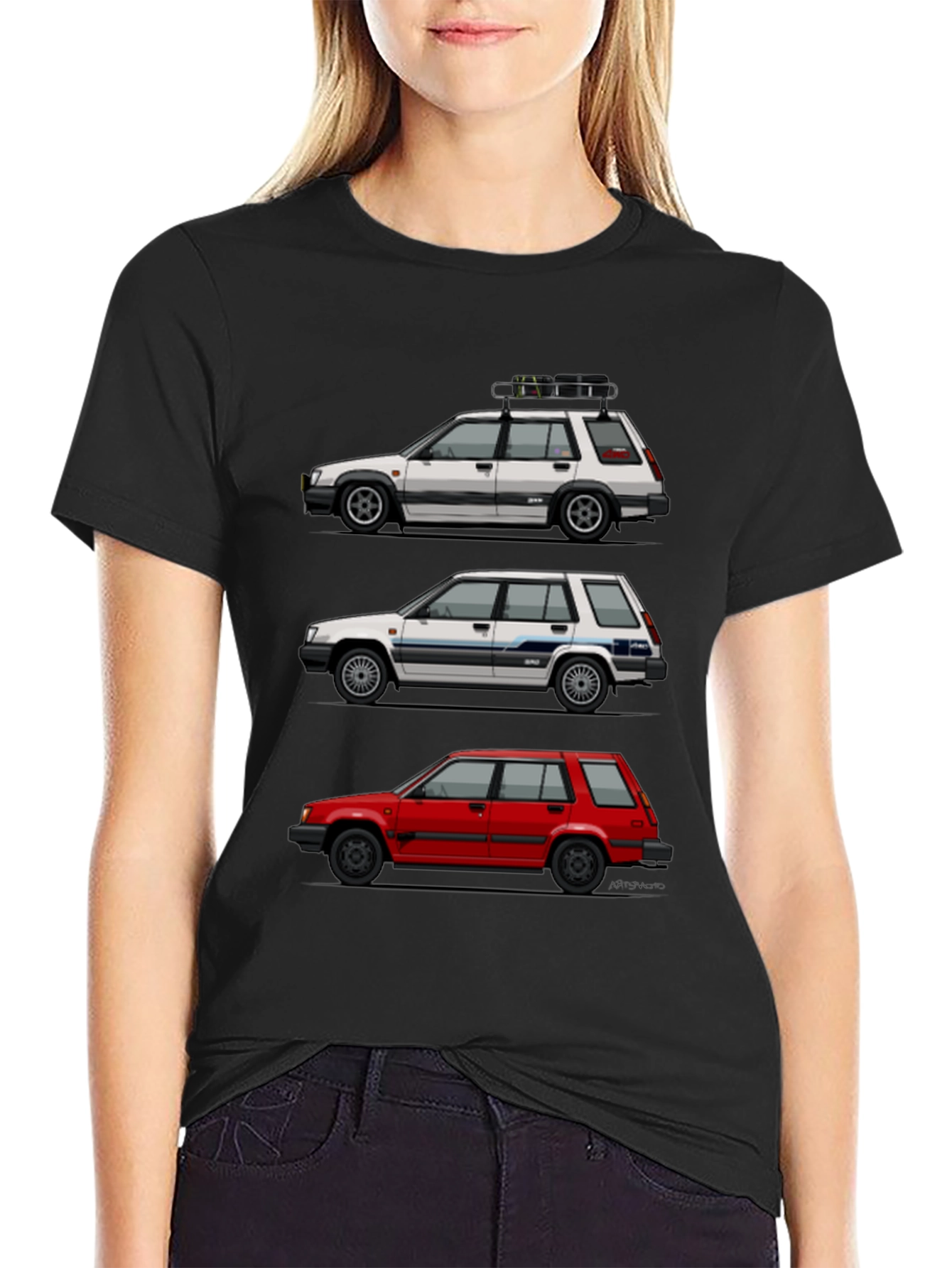 Camiseta Negra con Diseño de Coches Toyota Tercel