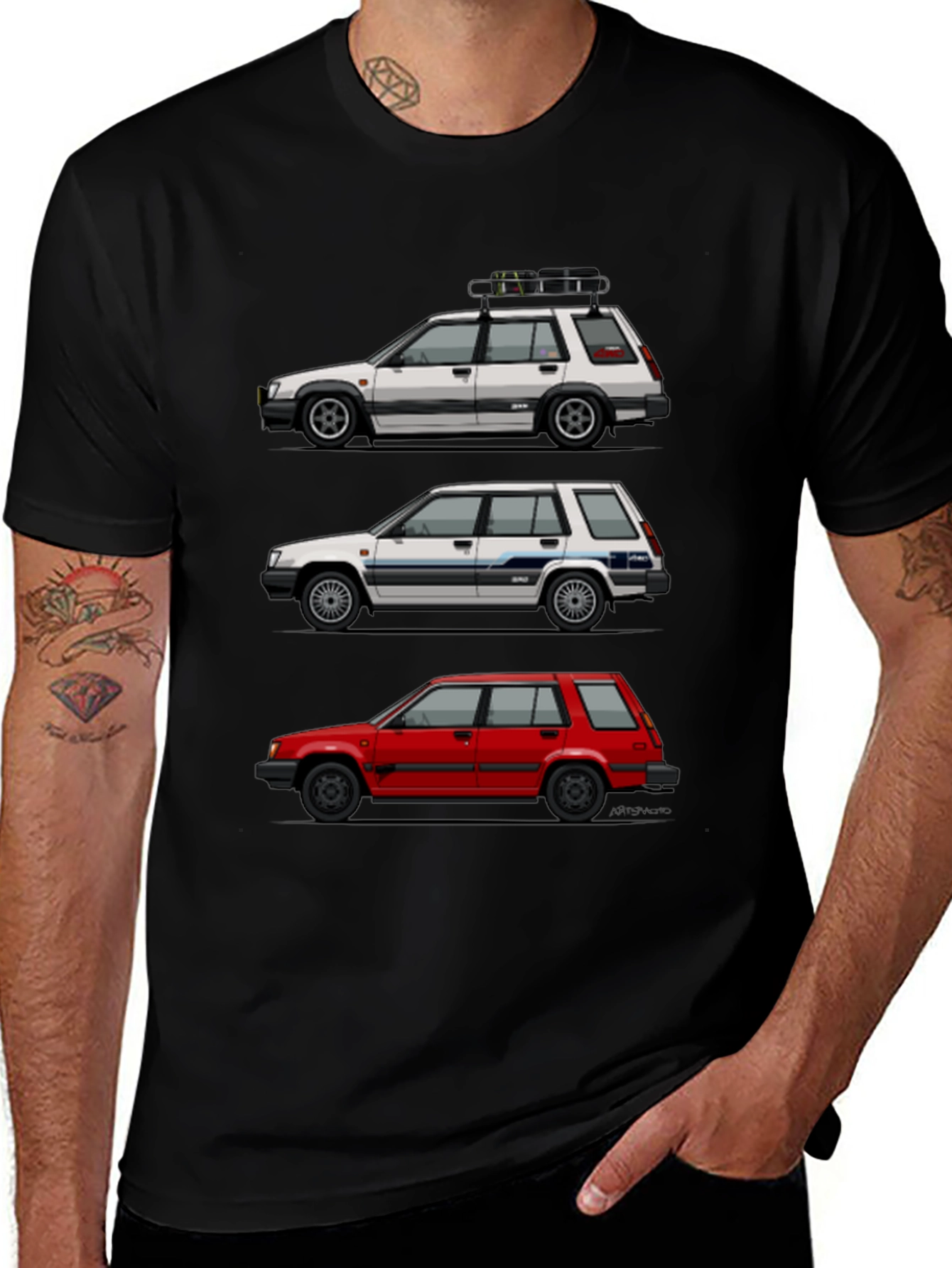 Camiseta Negra con Diseño de Coches Toyota Tercel
