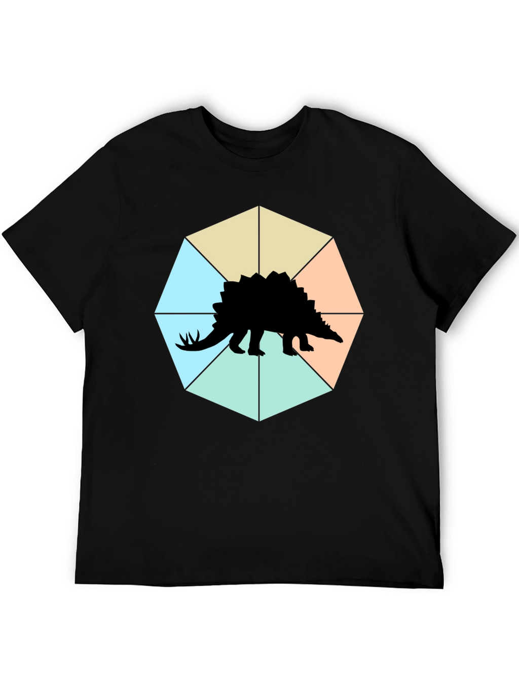 Camiseta Negra con Diseño de Estegosaurio Geométrico