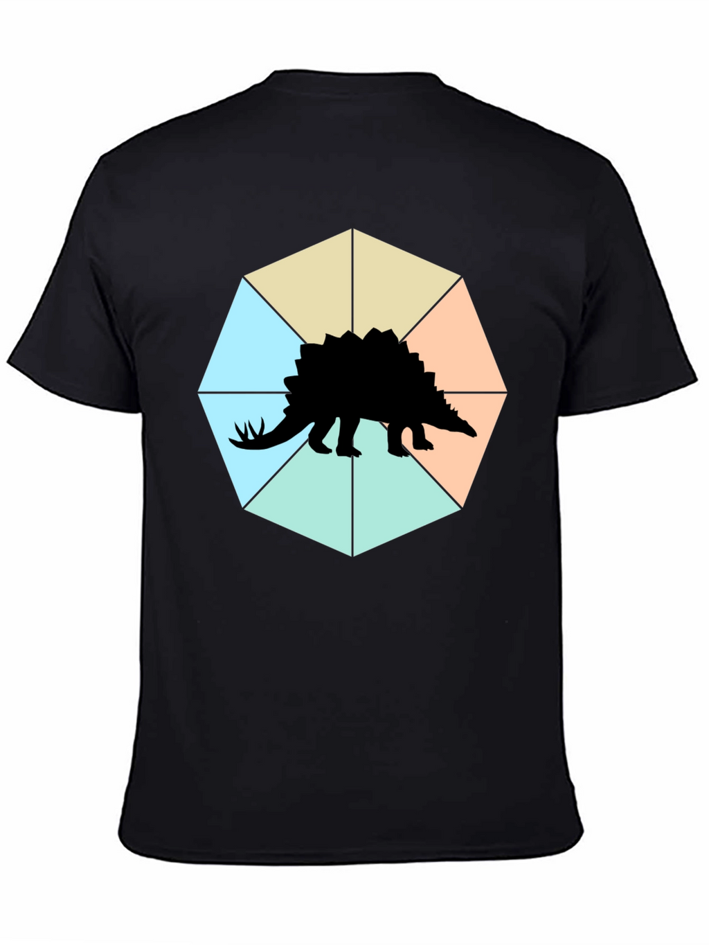 Camiseta Negra con Diseño de Estegosaurio Geométrico